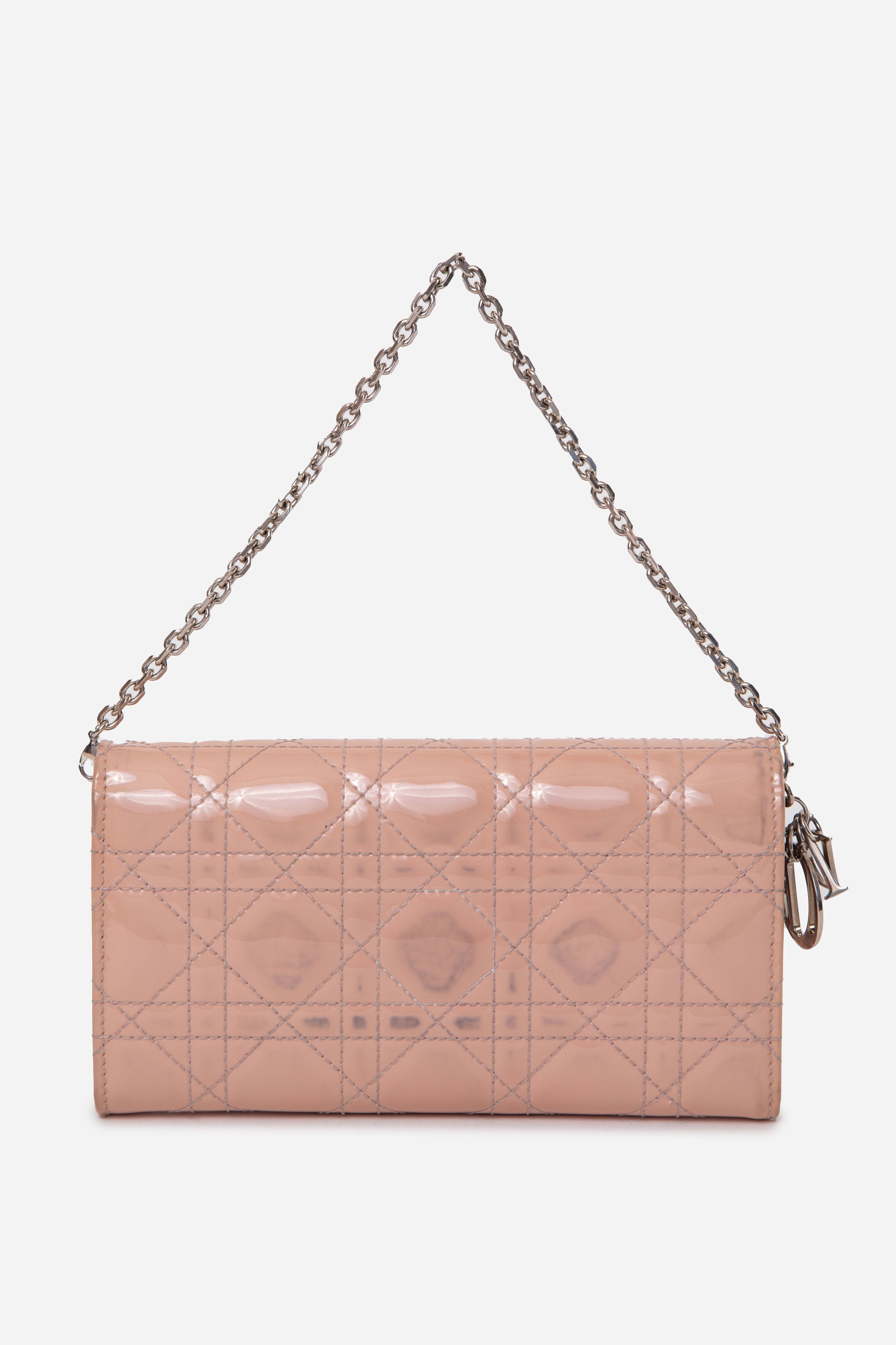 Christian Dior Beige Patent Cannage Rendezvous Chain Wallet