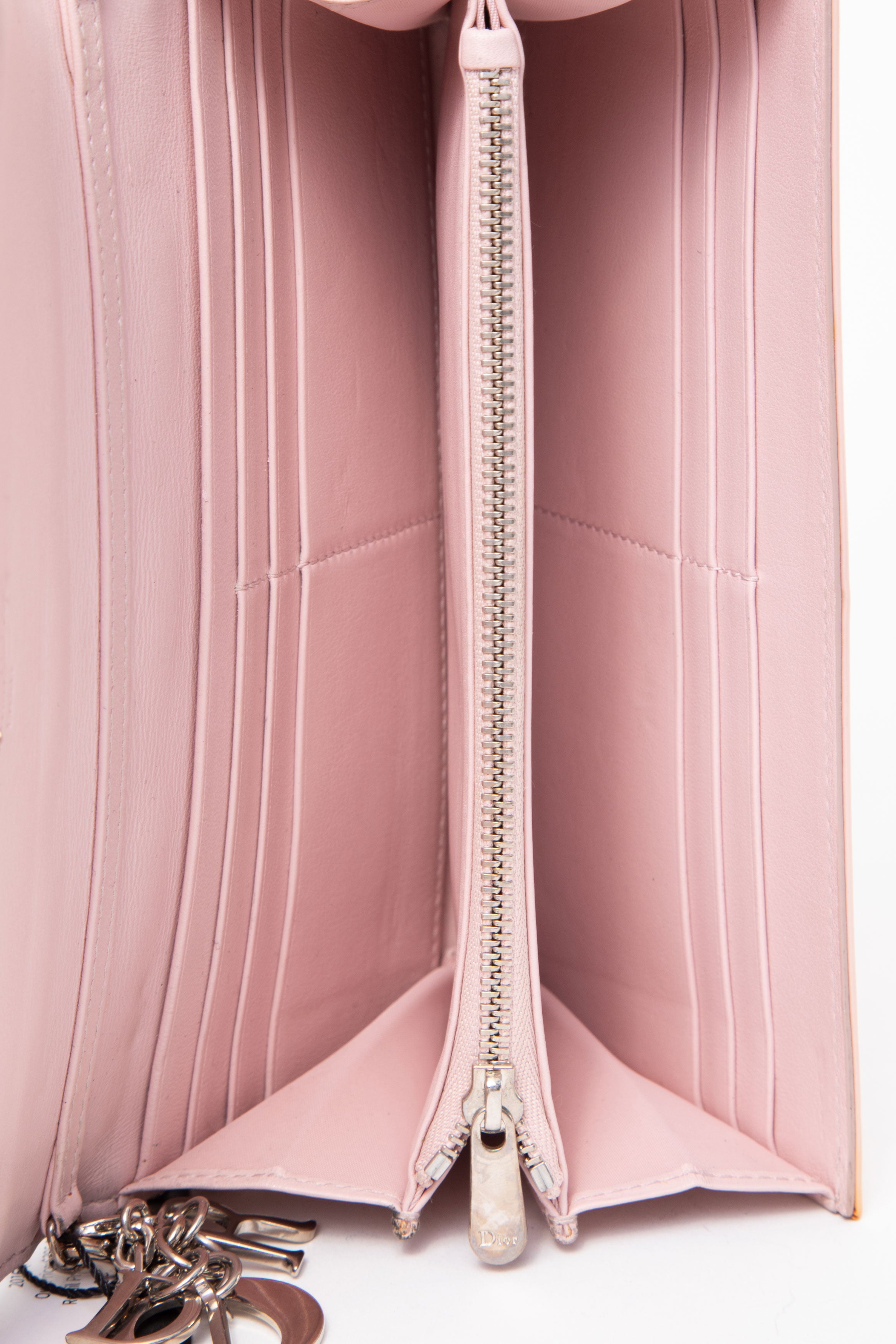 Christian Dior Beige Patent Cannage Rendezvous Chain Wallet