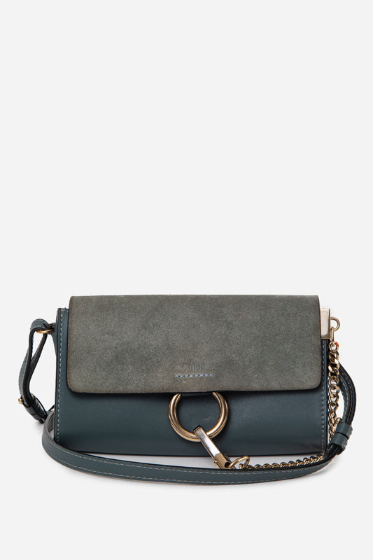 Chloe Blue Leather/Suede Mini Faye Crossbody