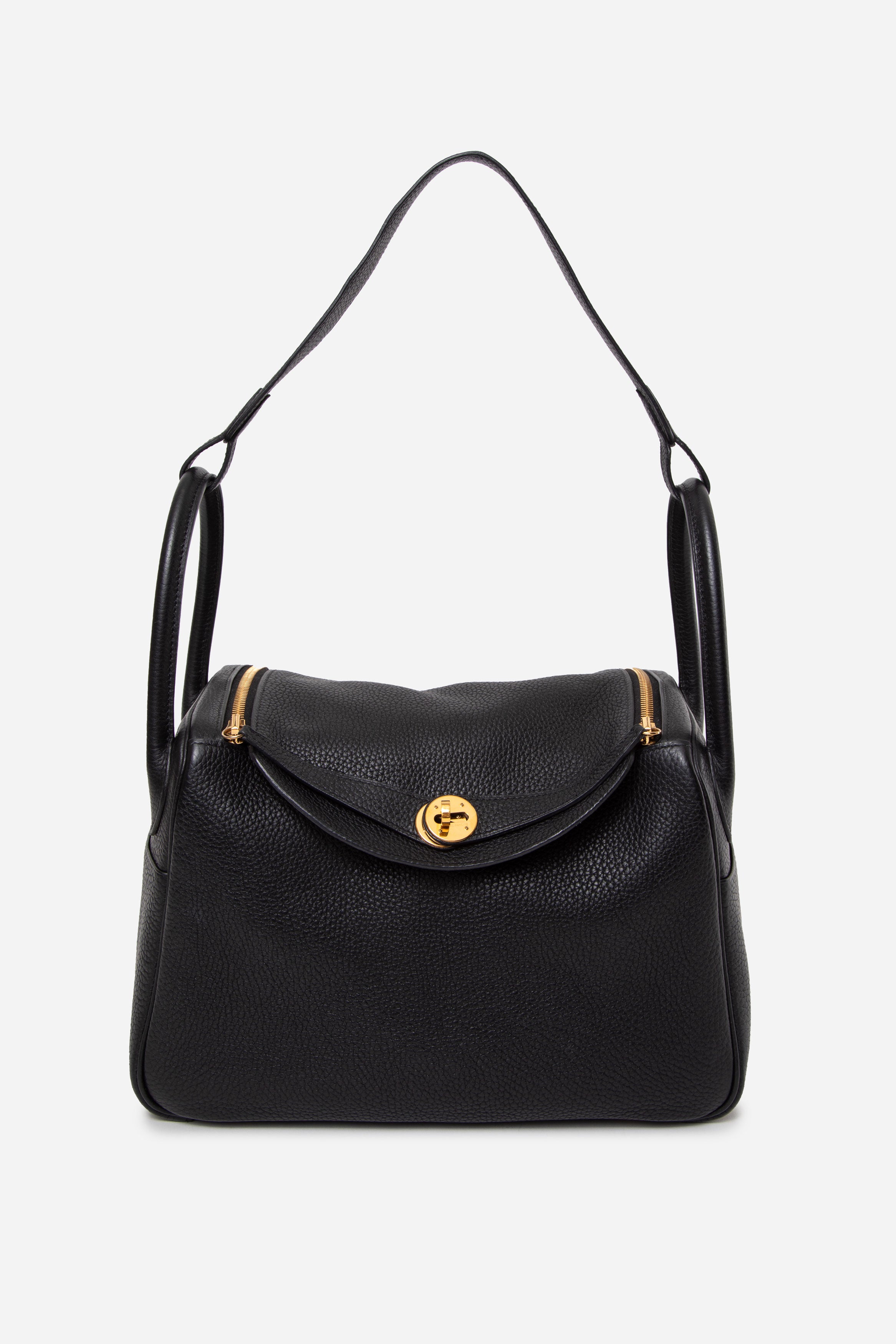 Hermes 2018 Lindy30 Taurillon Clemence Shoulder Bag Black