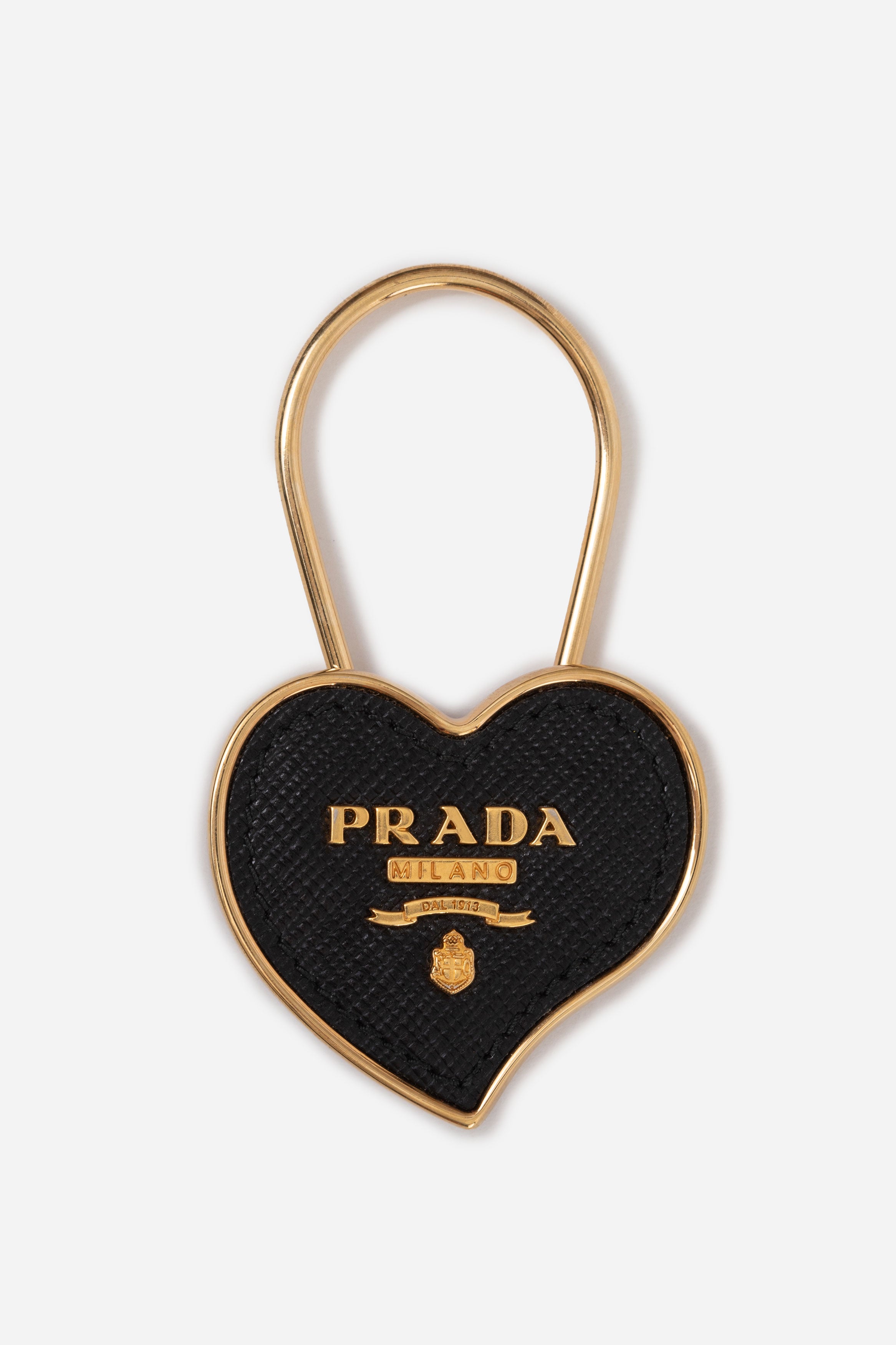 Prada Saffiano Leather Black Heart Logo Keyring