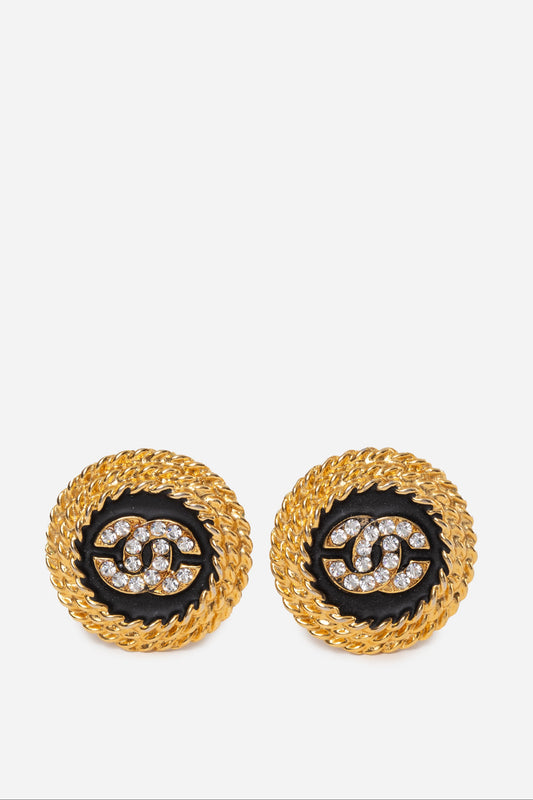 Pre-Owned Chanel 80's CC Logo Rhinestone Earring Clip-On