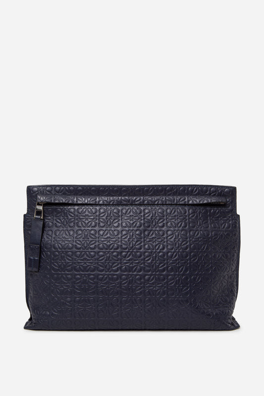 Loewe Navy Calfskin Embossed Repeat T Pouch