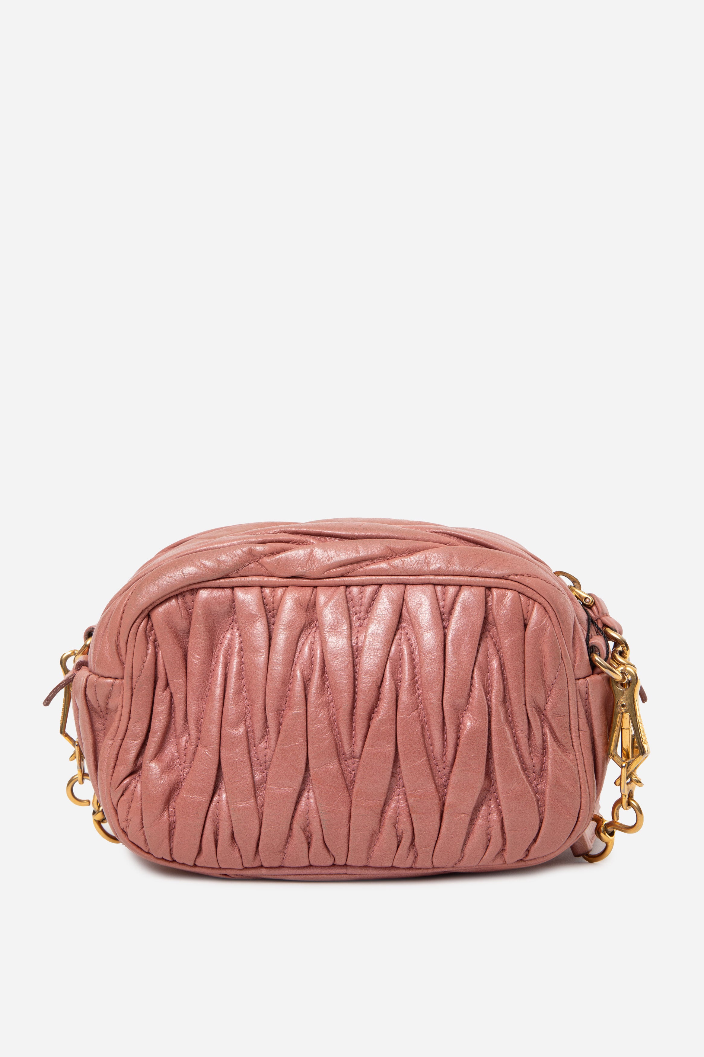 Miu Miu Pink Leather Matelasse Camera Crossbody Bag