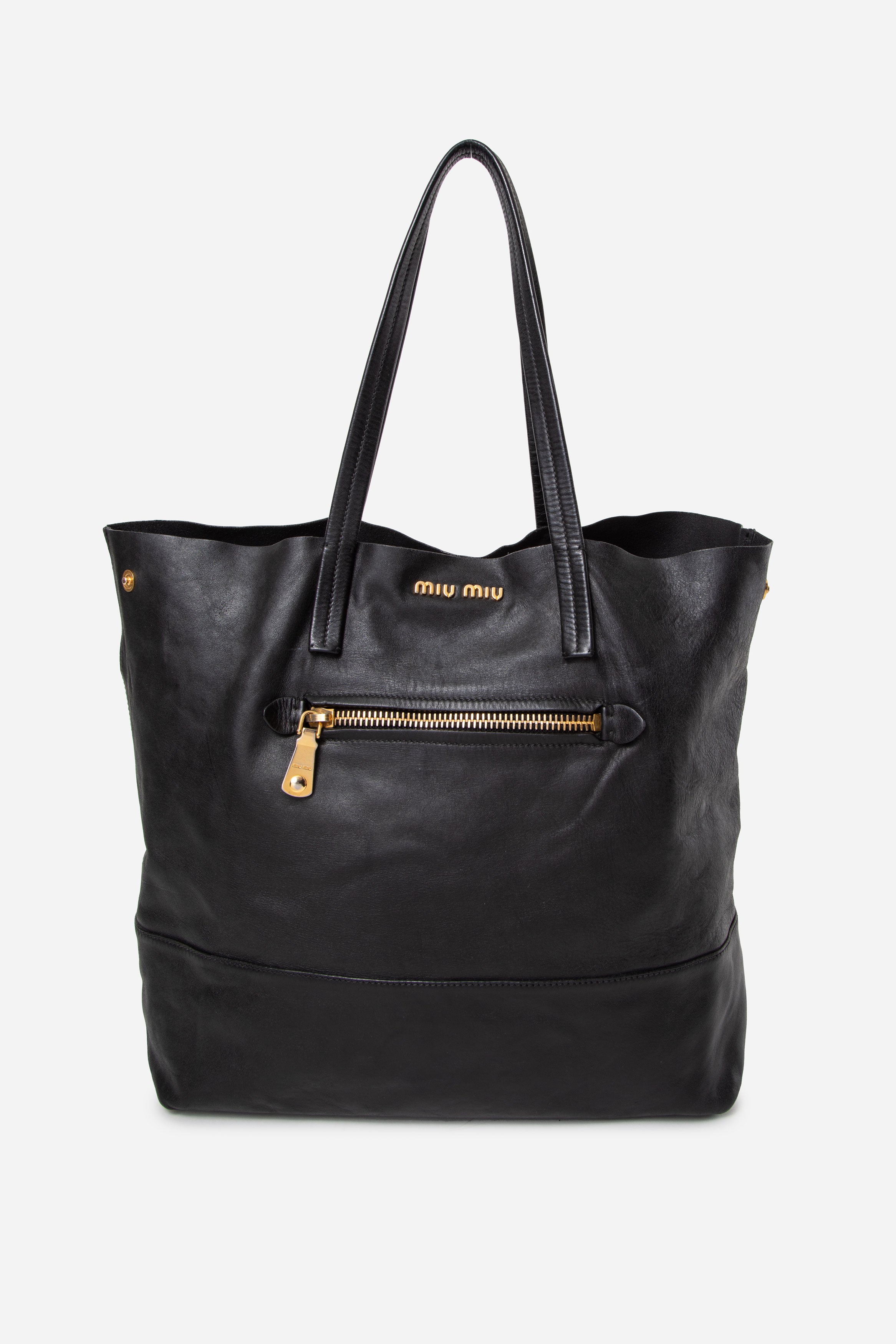 Miu Miu Black Vitello Soft Shopping Tote Bag