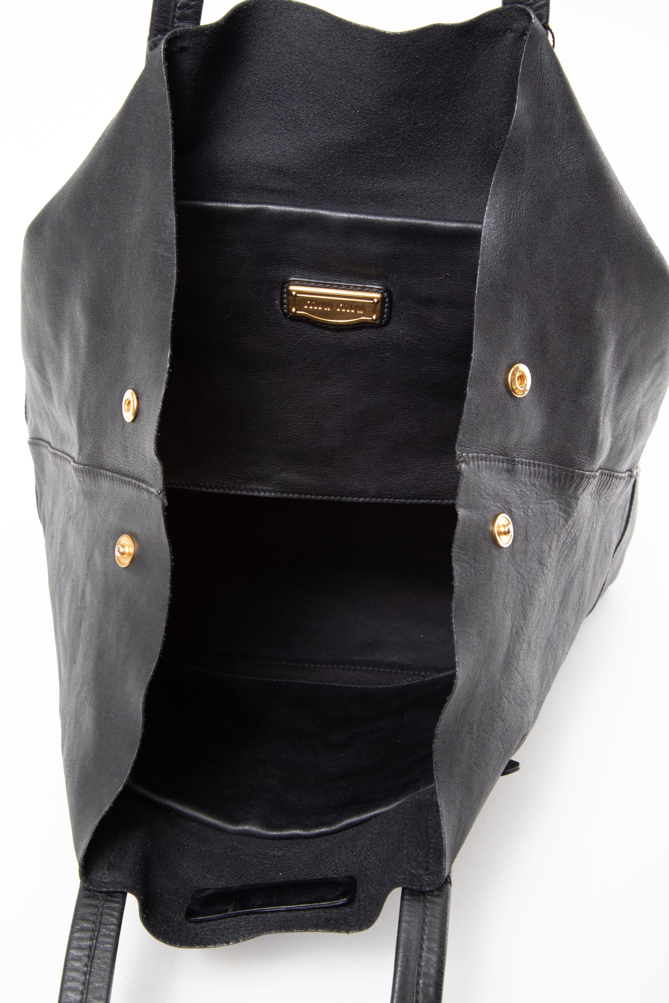 Miu Miu Black Vitello Soft Shopping Tote Bag