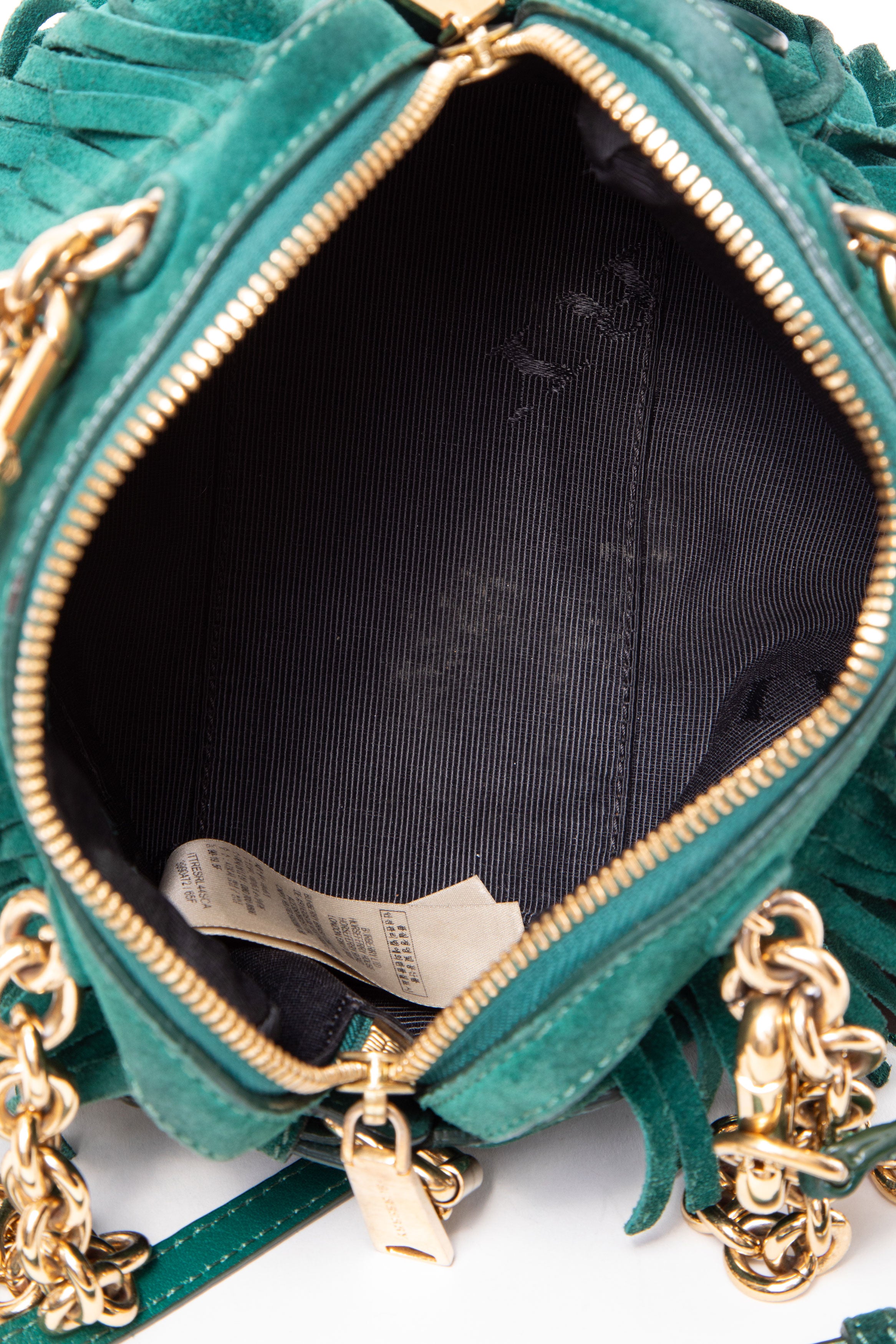 Burberry Green Suede Fringe Mini Chain Bag With Strap