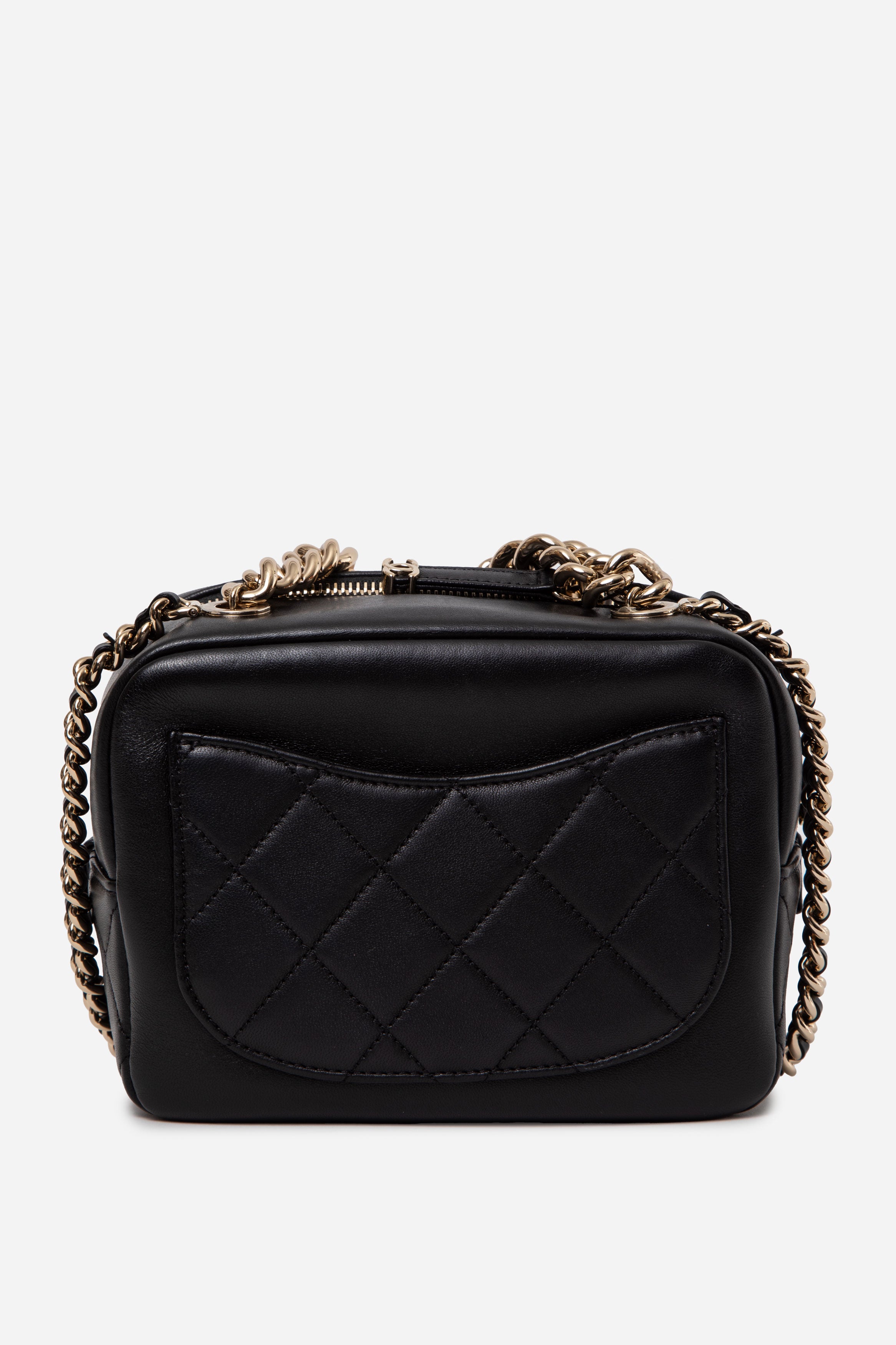 Pre-Owned Chanel Lambskin Quilted Studded Beauty Begins Bag Black