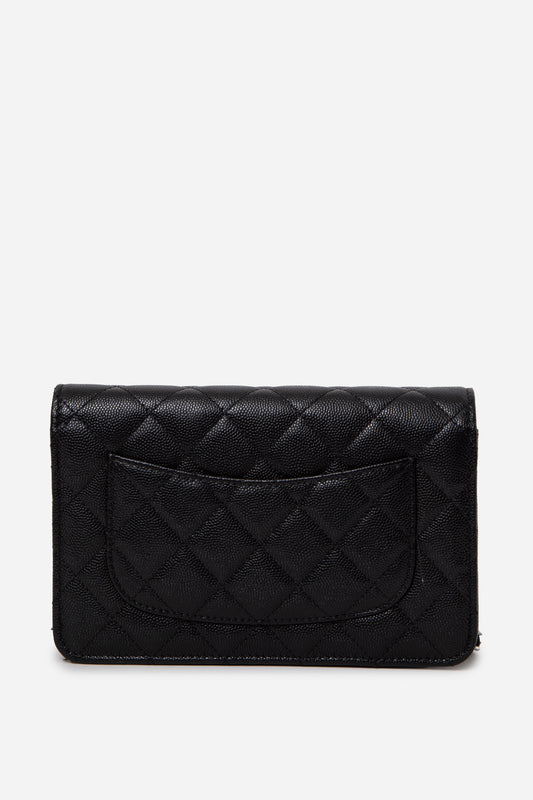 Pre-Owned Chanel 25C Black Caviar Wallet On Chain