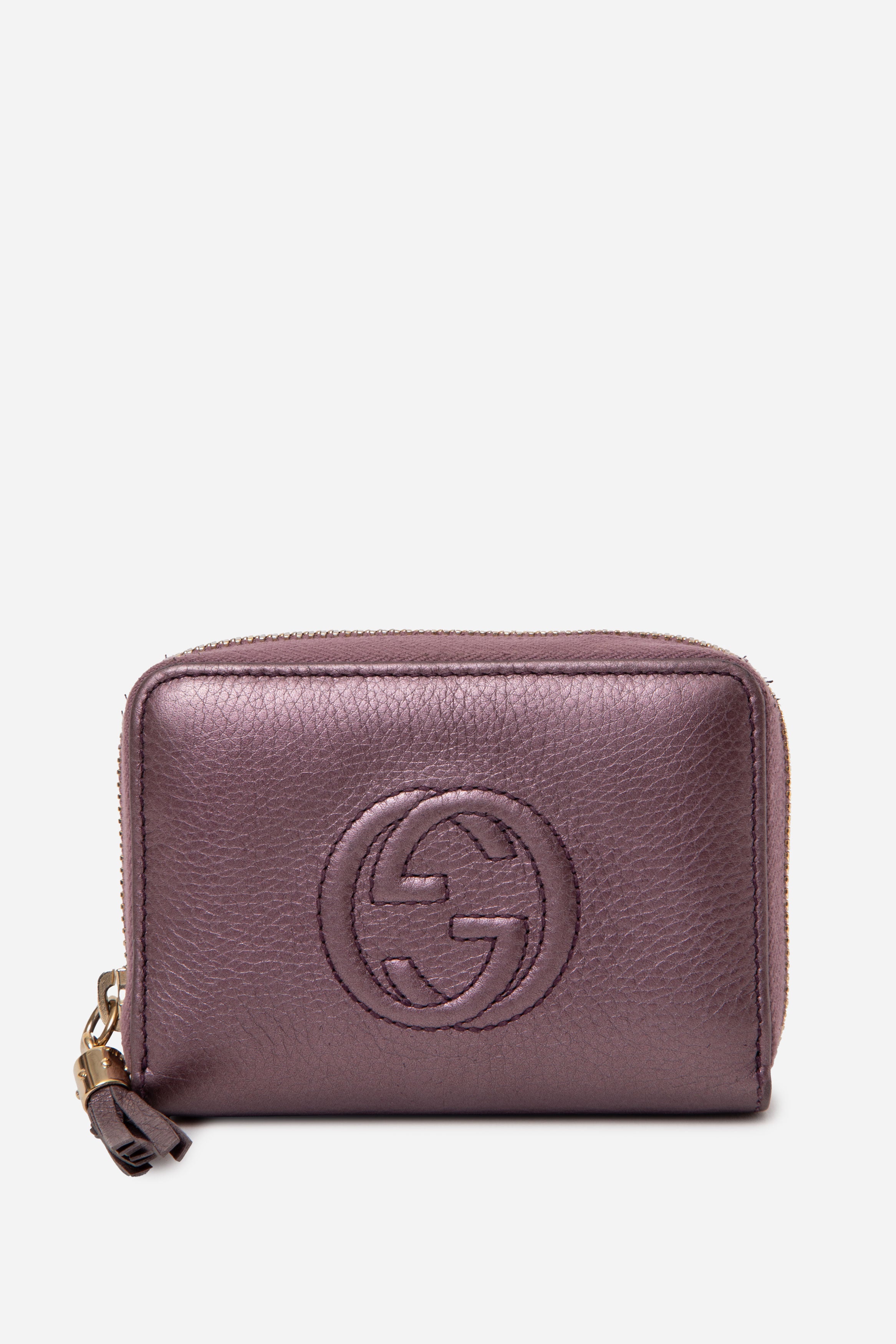 Gucci Vitello Range Soho Compact Disco Zip Around Wallet Purple