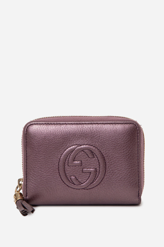 Gucci Vitello Range Soho Compact Disco Zip Around Wallet Purple