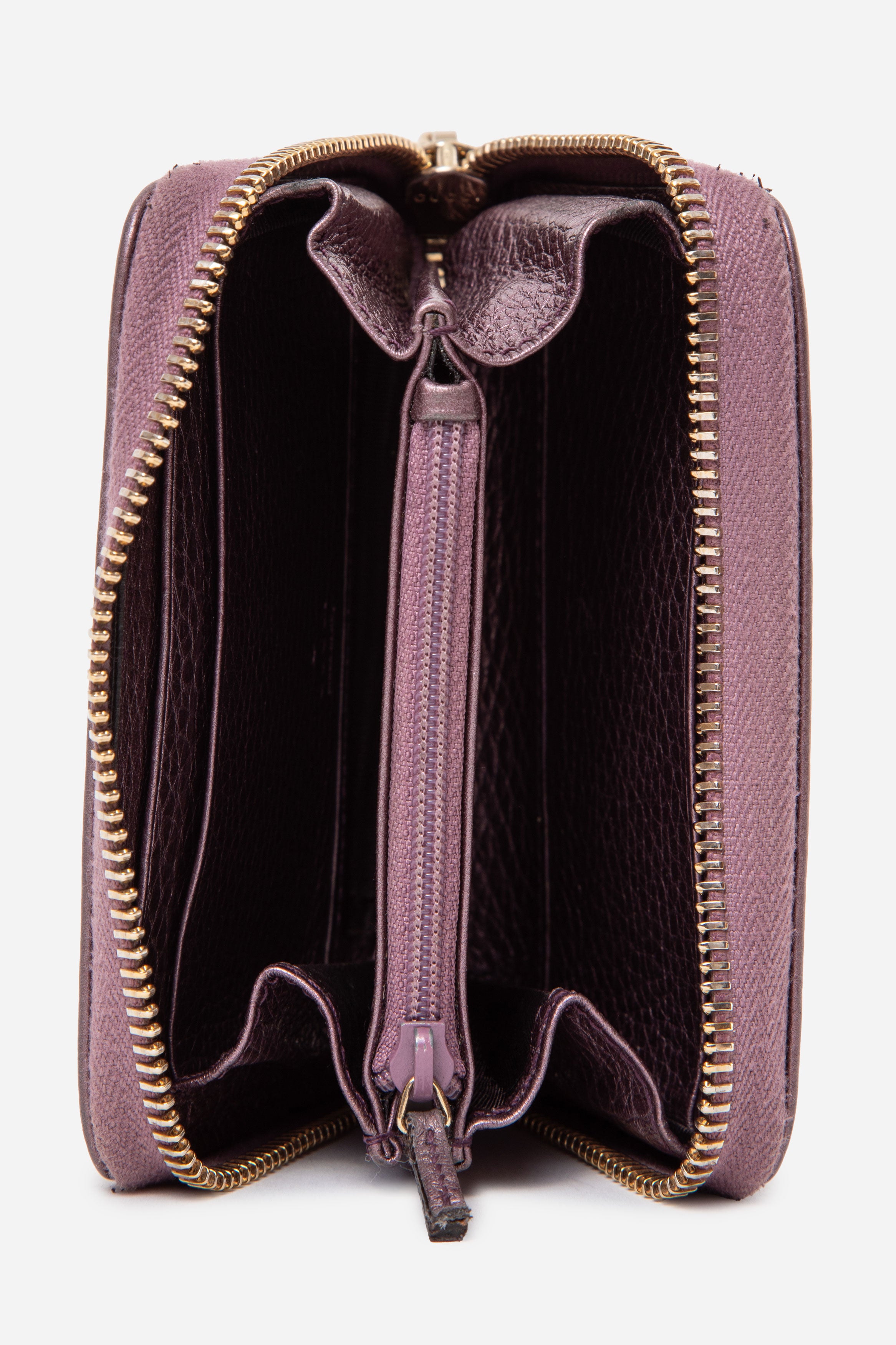 Gucci Vitello Range Soho Compact Disco Zip Around Wallet Purple