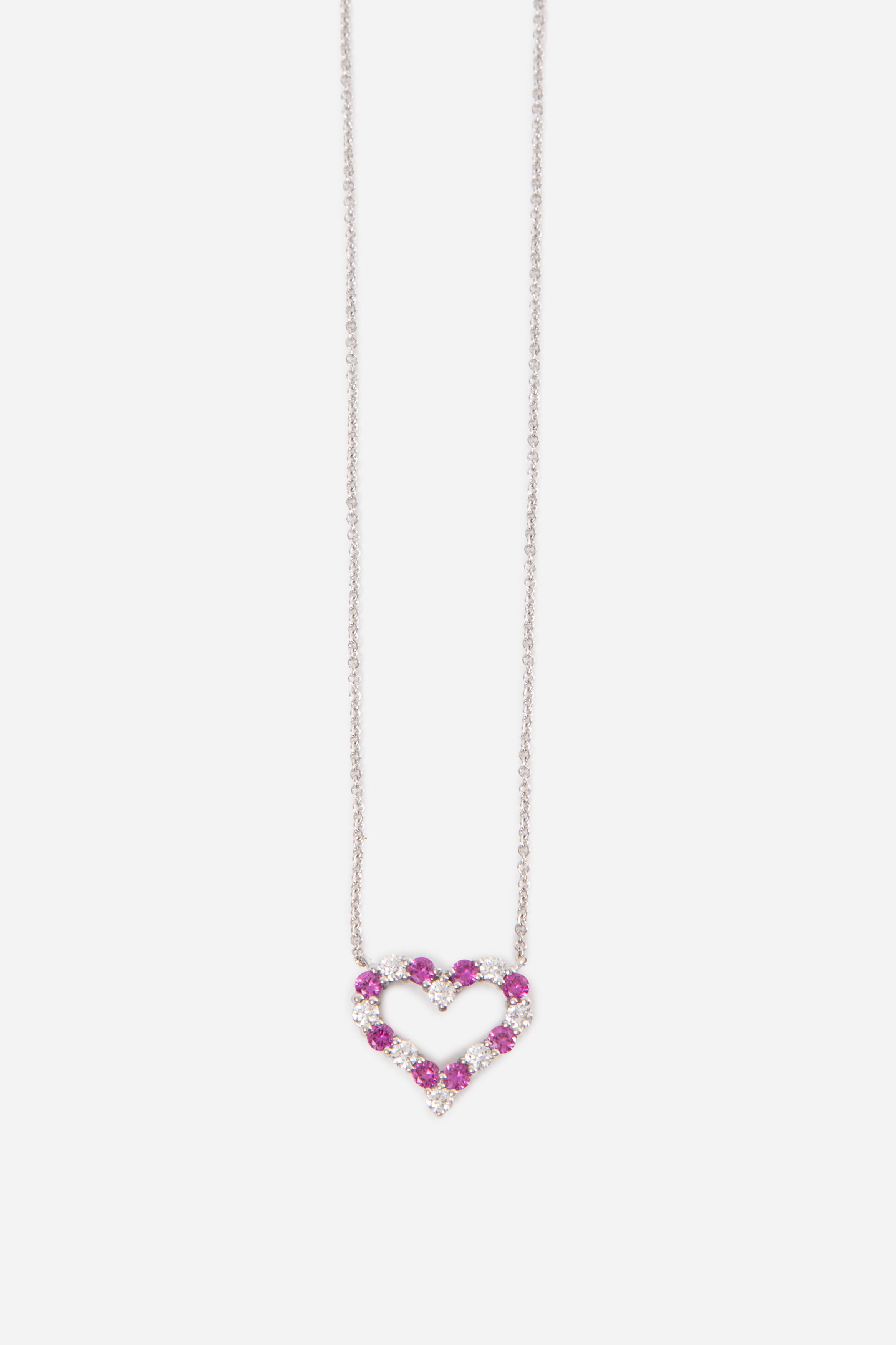 Tiffany Platinum Diamond Pink Sapphire Heart Pendant Necklace