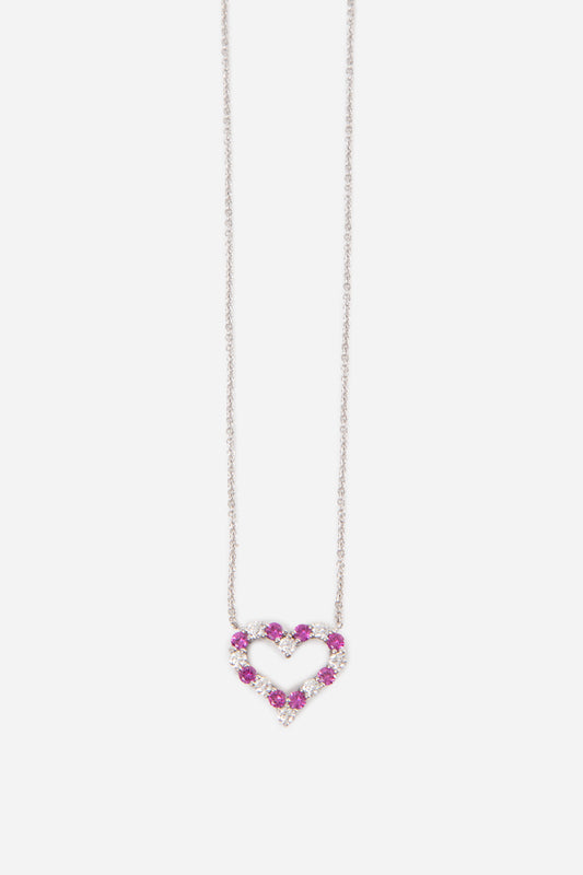 Tiffany Platinum Diamond Pink Sapphire Heart Pendant Necklace