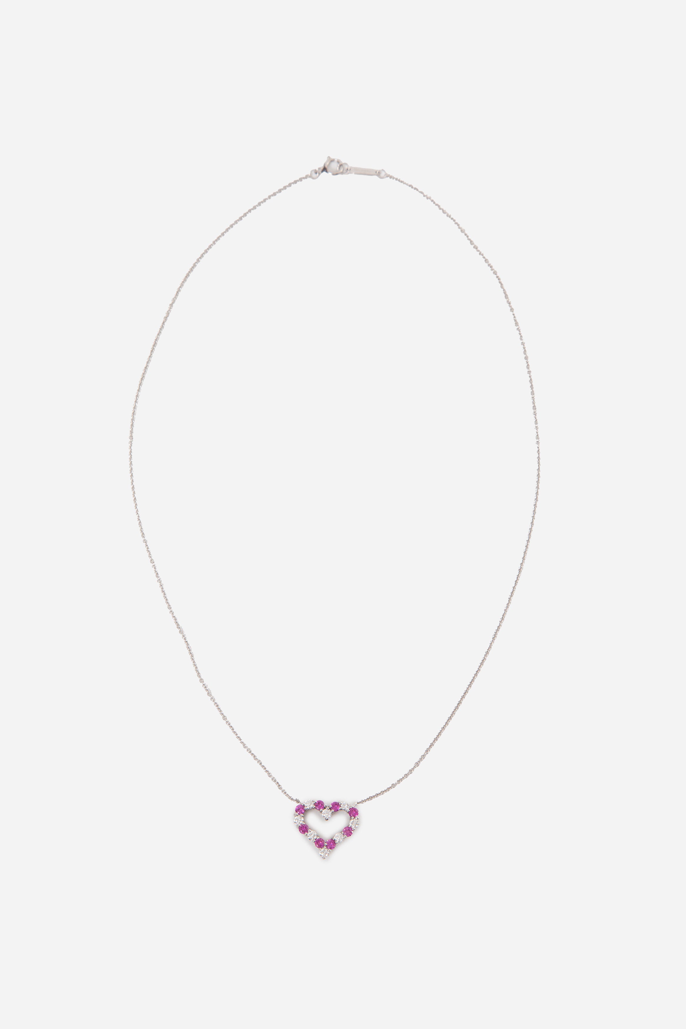 Tiffany Platinum Diamond Pink Sapphire Heart Pendant Necklace