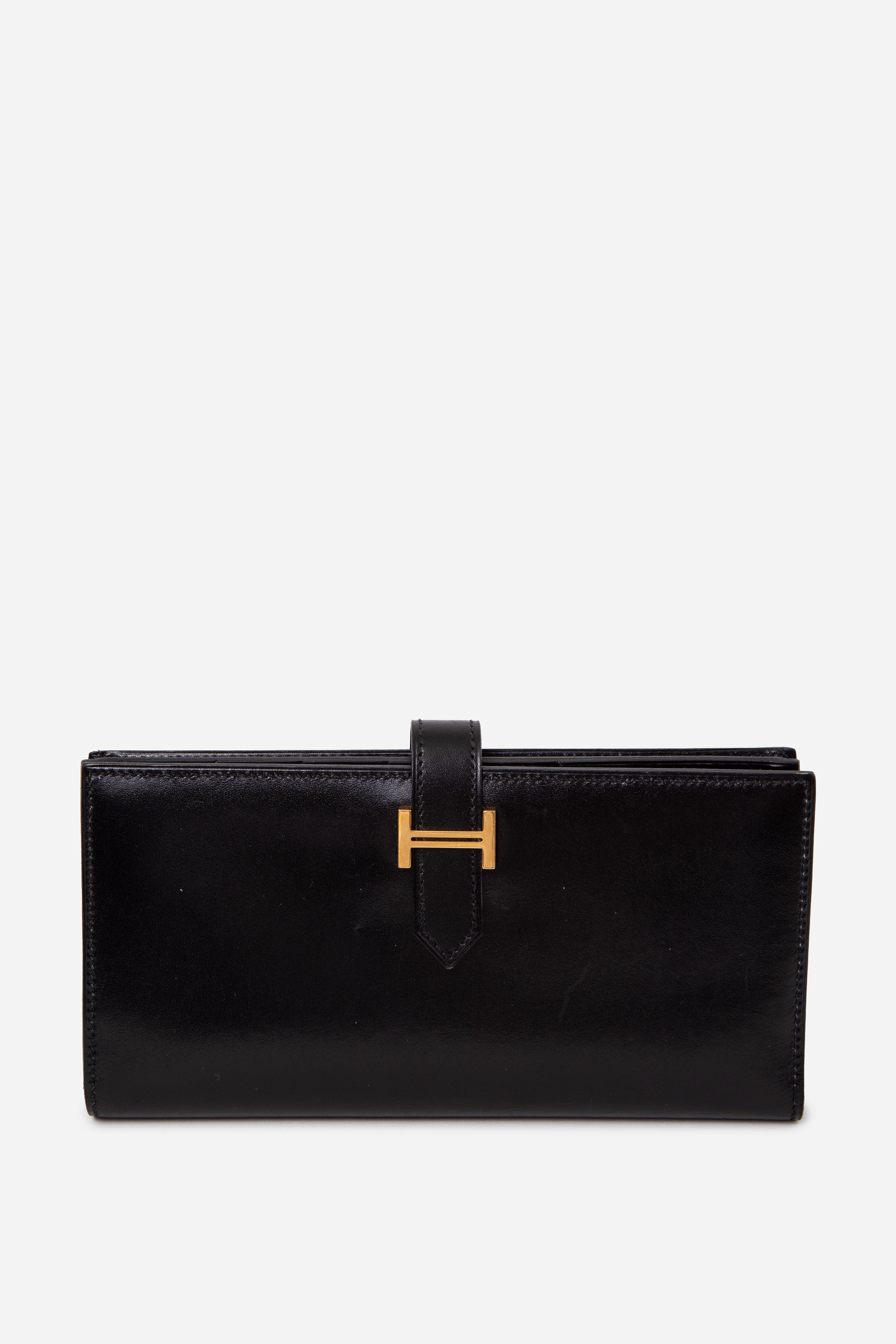 Hermes 2017 Box Leather Bearn Long Wallet Black