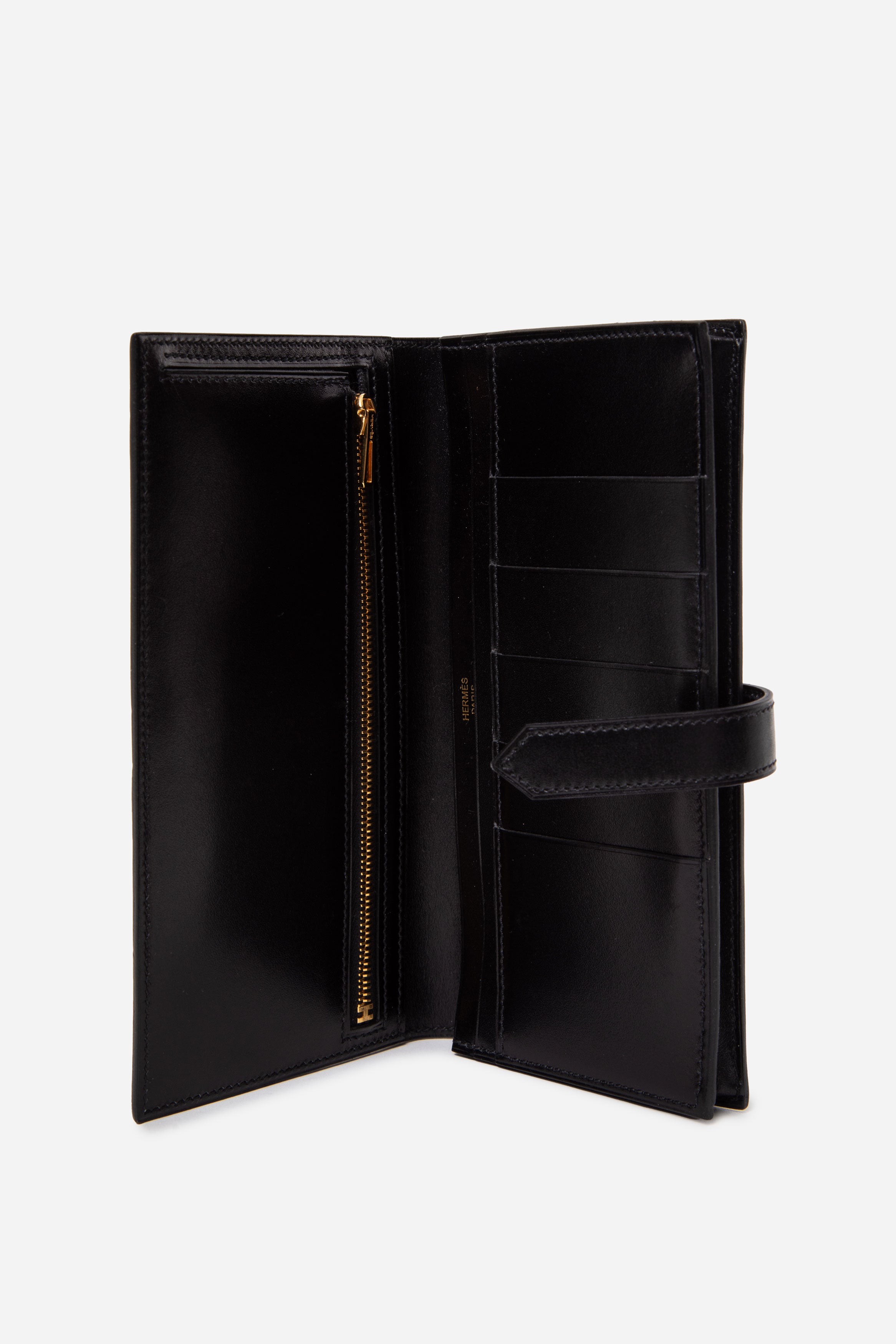 Hermes 2017 Box Leather Bearn Long Wallet Black