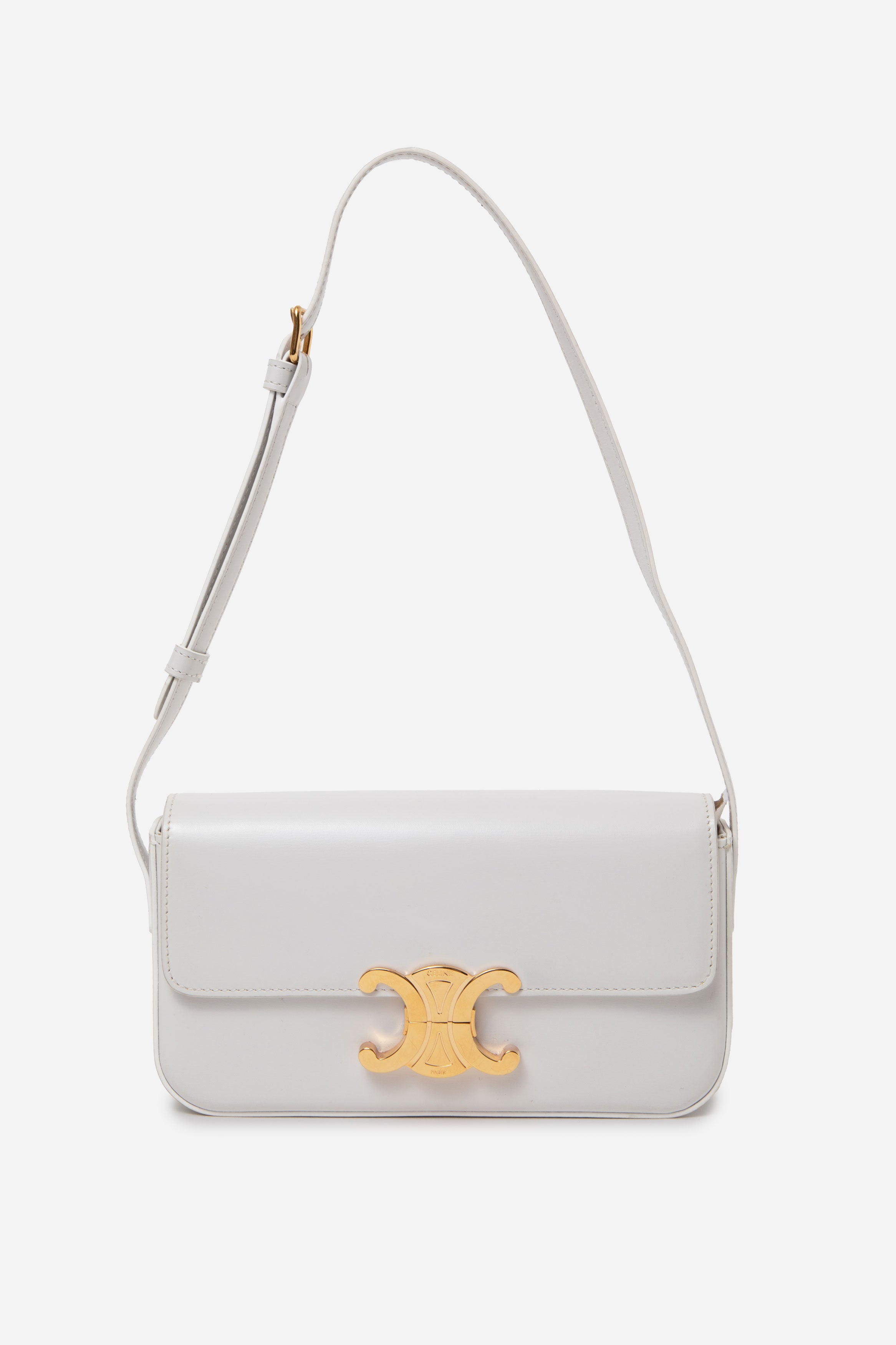 Celine 2023 White Shiny Calfskin Claude Shoulder Bag