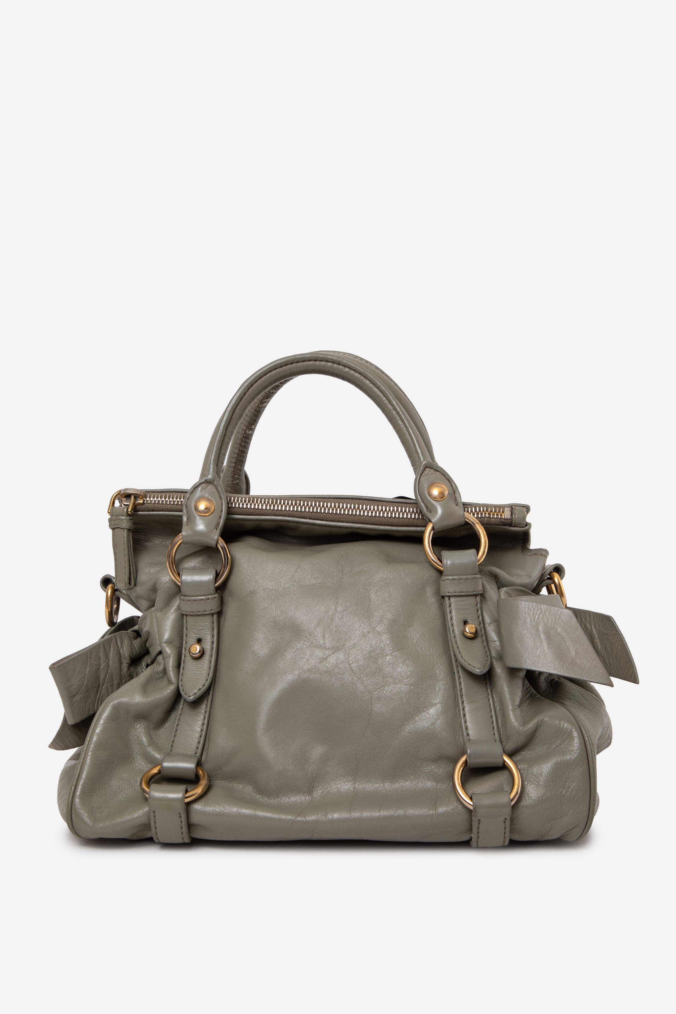 Miu Miu Vitello Lux Mini Bow Bag With Strap Green
