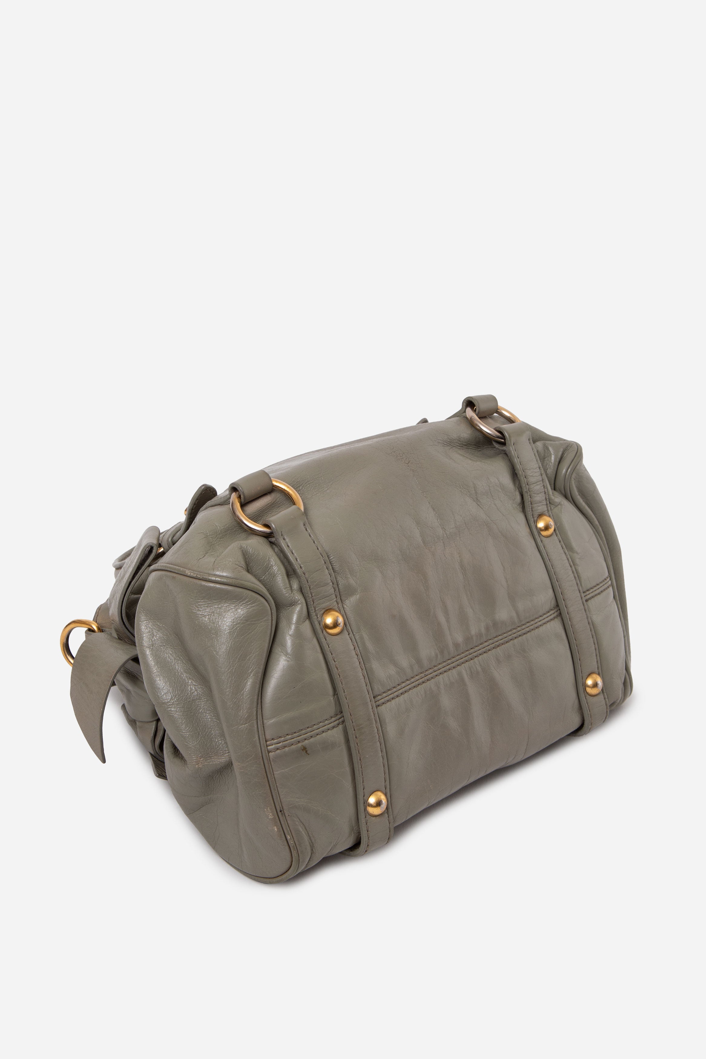 Miu Miu Vitello Lux Mini Bow Bag With Strap Green