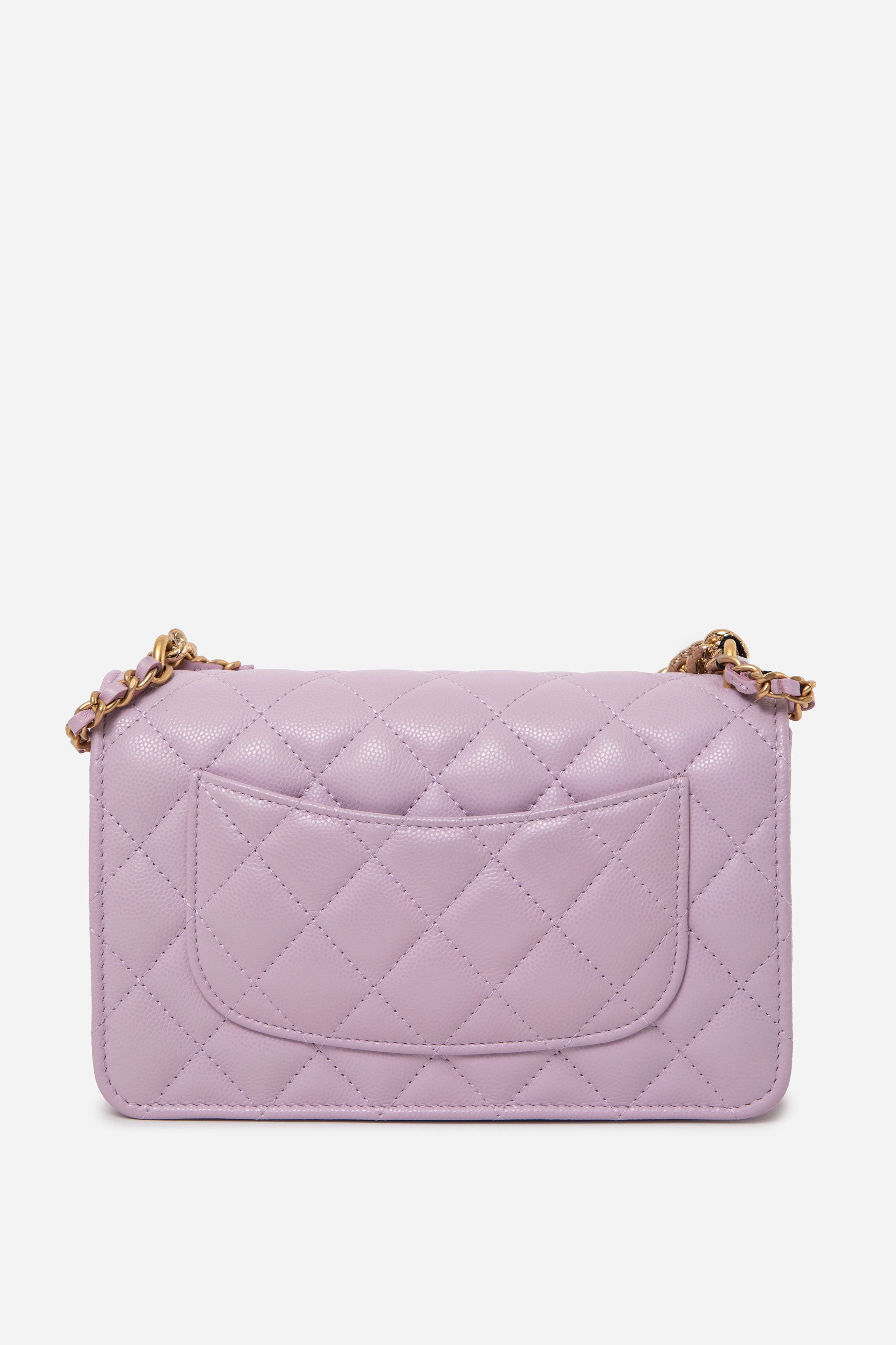 Pre-Owned Chanel 24S Caviar Wallet On Chain Purple