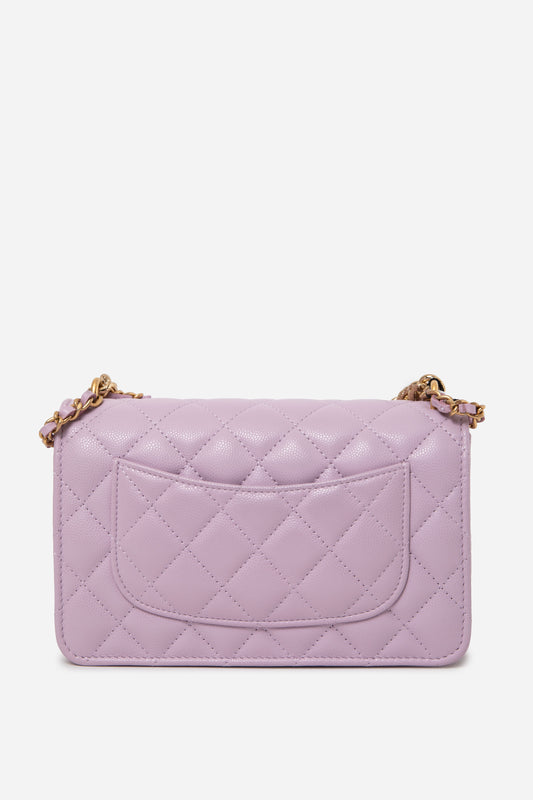 Pre-Owned Chanel 24S Caviar Wallet On Chain Purple