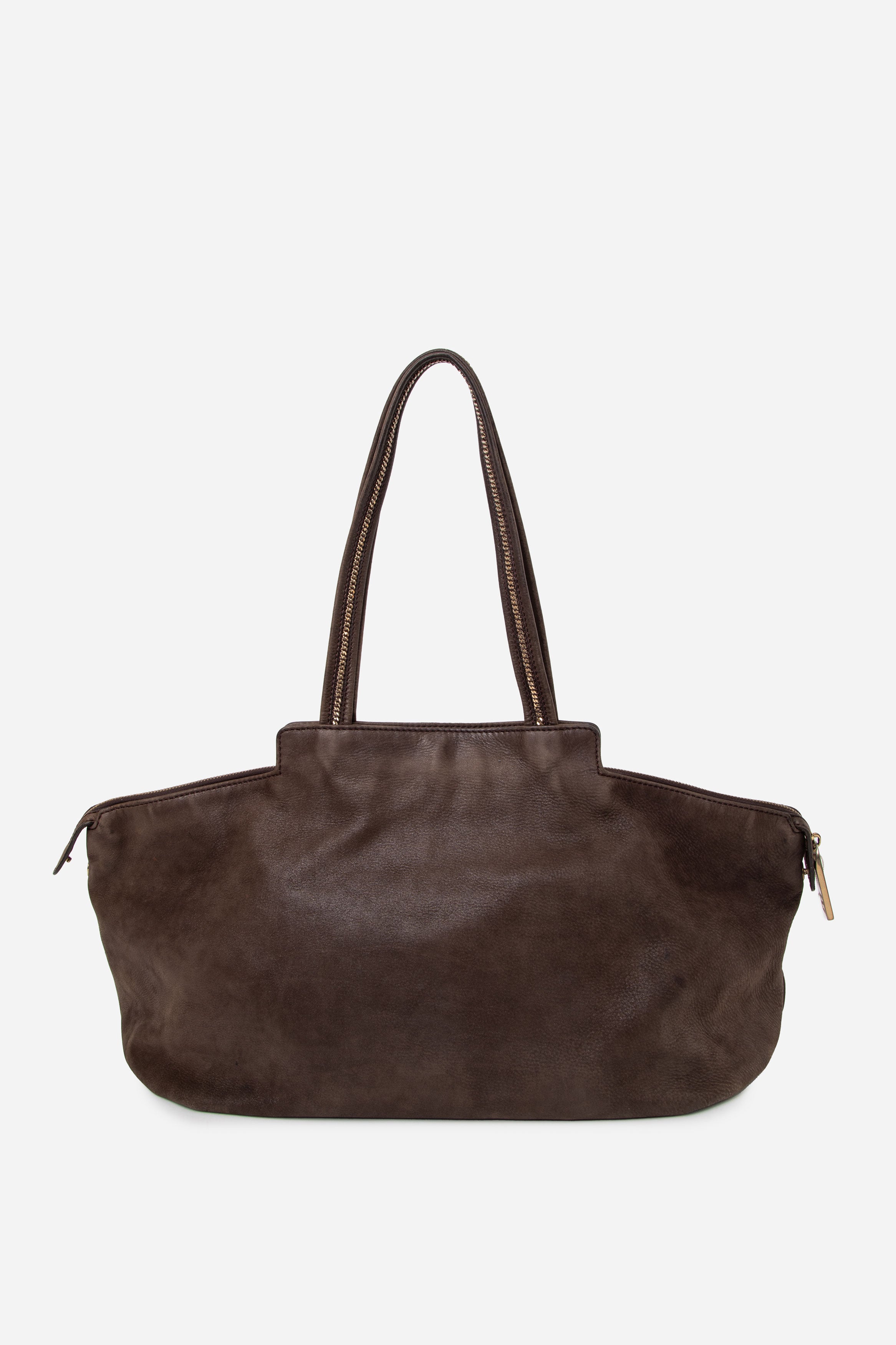 Fendi Brown Metallic Nubuck Medium Chains Tote