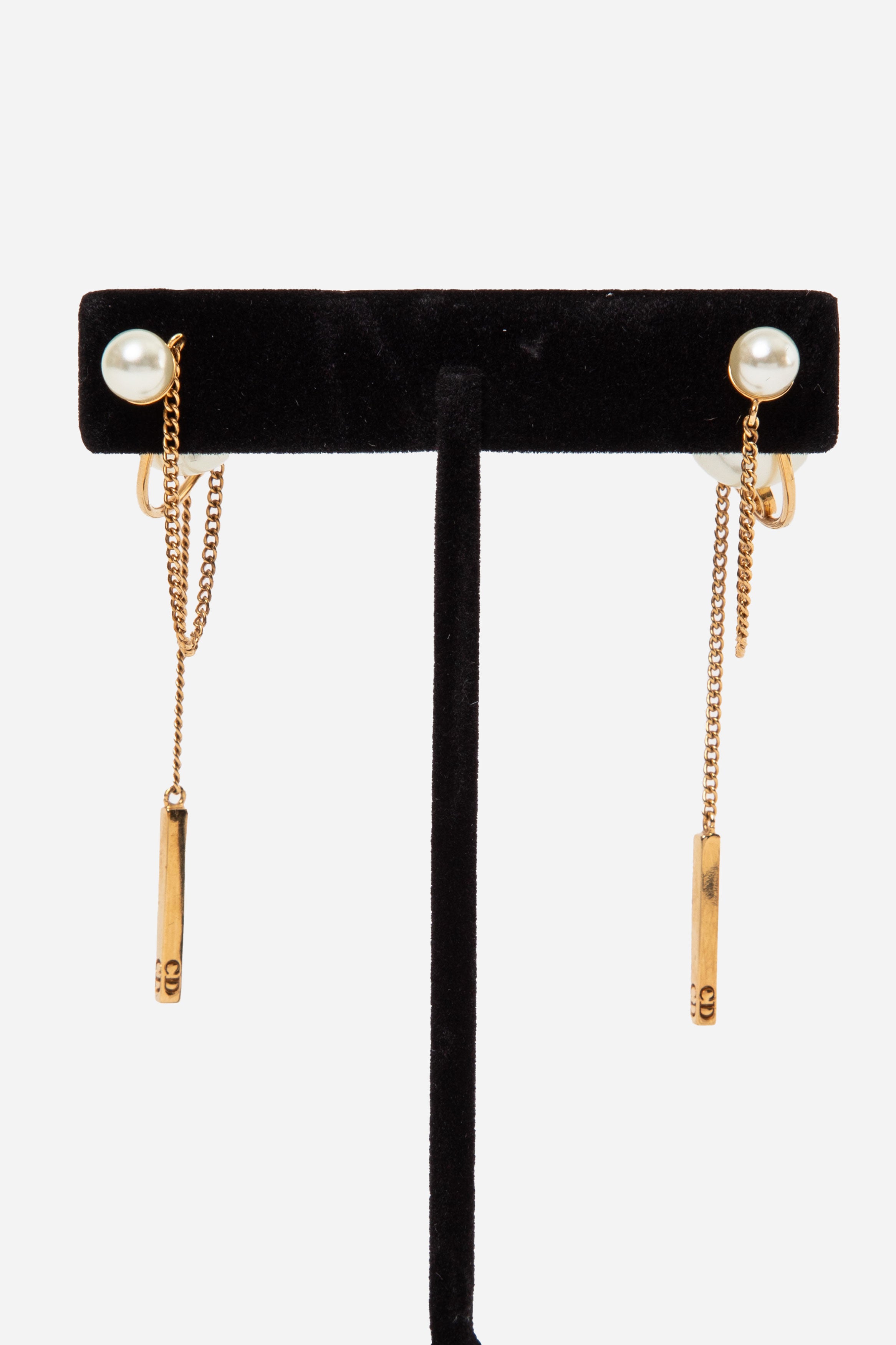 Christian Dior Pearl Tribales Dangle Chain Earrings