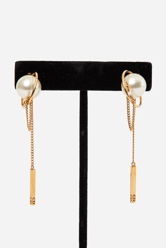 Christian Dior Pearl Tribales Dangle Chain Earrings