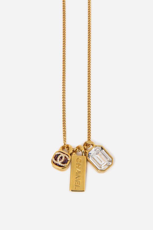 Pre-Owned Chanel Multi Charm Metal Strass Rhinestone Necklace
