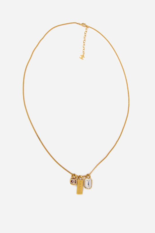 Pre-Owned Chanel Multi Charm Metal Strass Rhinestone Necklace