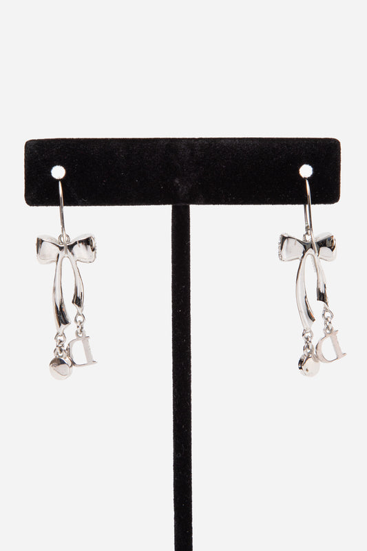 Christian Dior Crystal Bow Earrings Silver-Tone