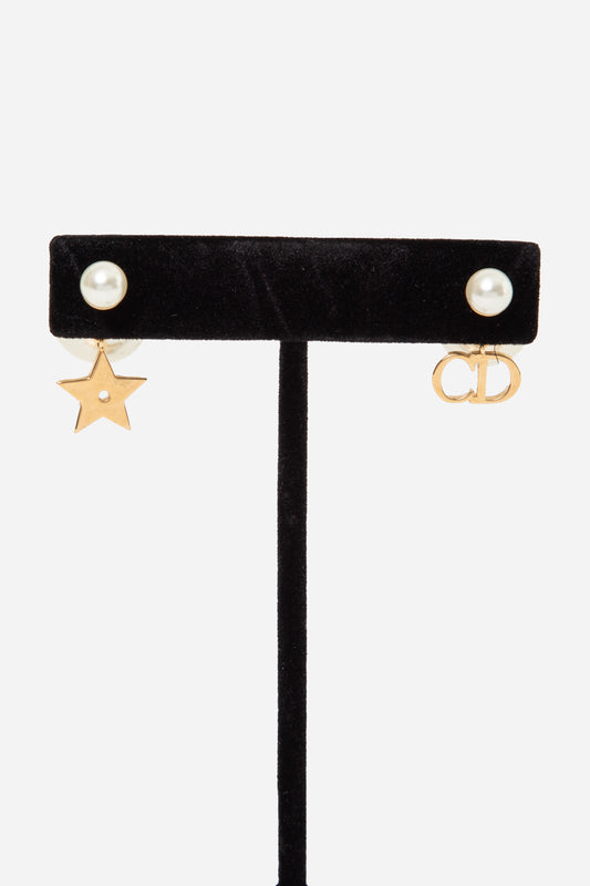 Christian Dior Pearl Mise En Dior Logo Tribal Earrings