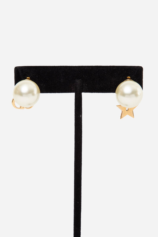 Christian Dior Pearl Mise En Dior Logo Tribal Earrings