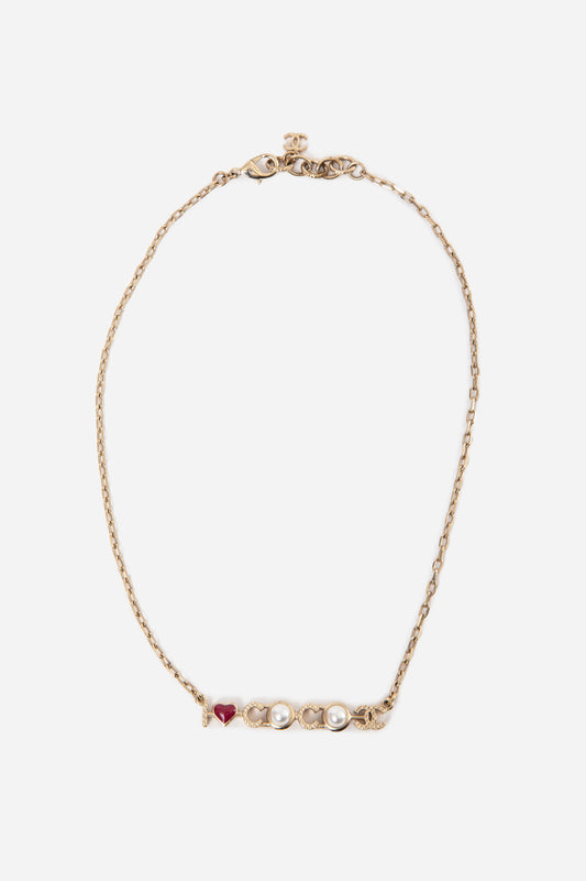 Pre-Owned Chanel “I Love COCO” Pearl & Enamel Necklace