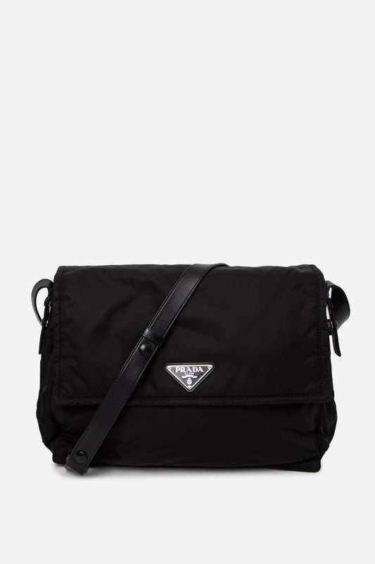 Prada Black Traveller large padded Re-Nylon shoulder bag
