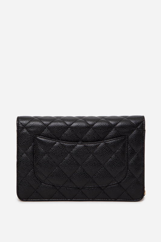 Pre-Owned Chanel 2014 Caviar Wallet On Chain Black