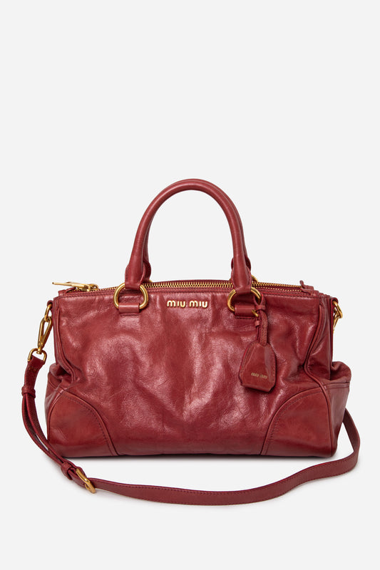 Miu Miu Vitello Shine Double Zip Tote With Strap