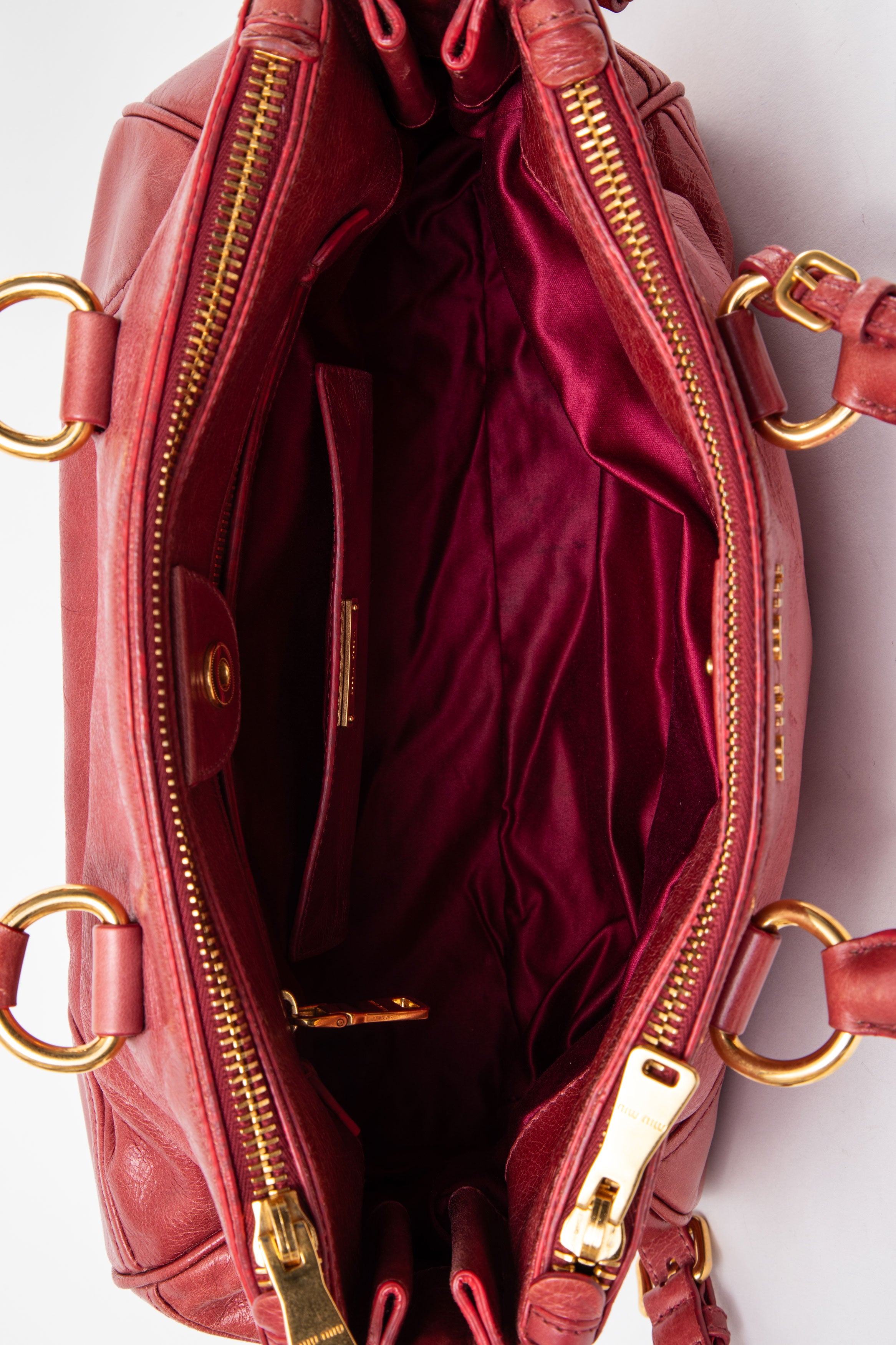 Miu Miu Vitello Shine Double Zip Tote With Strap