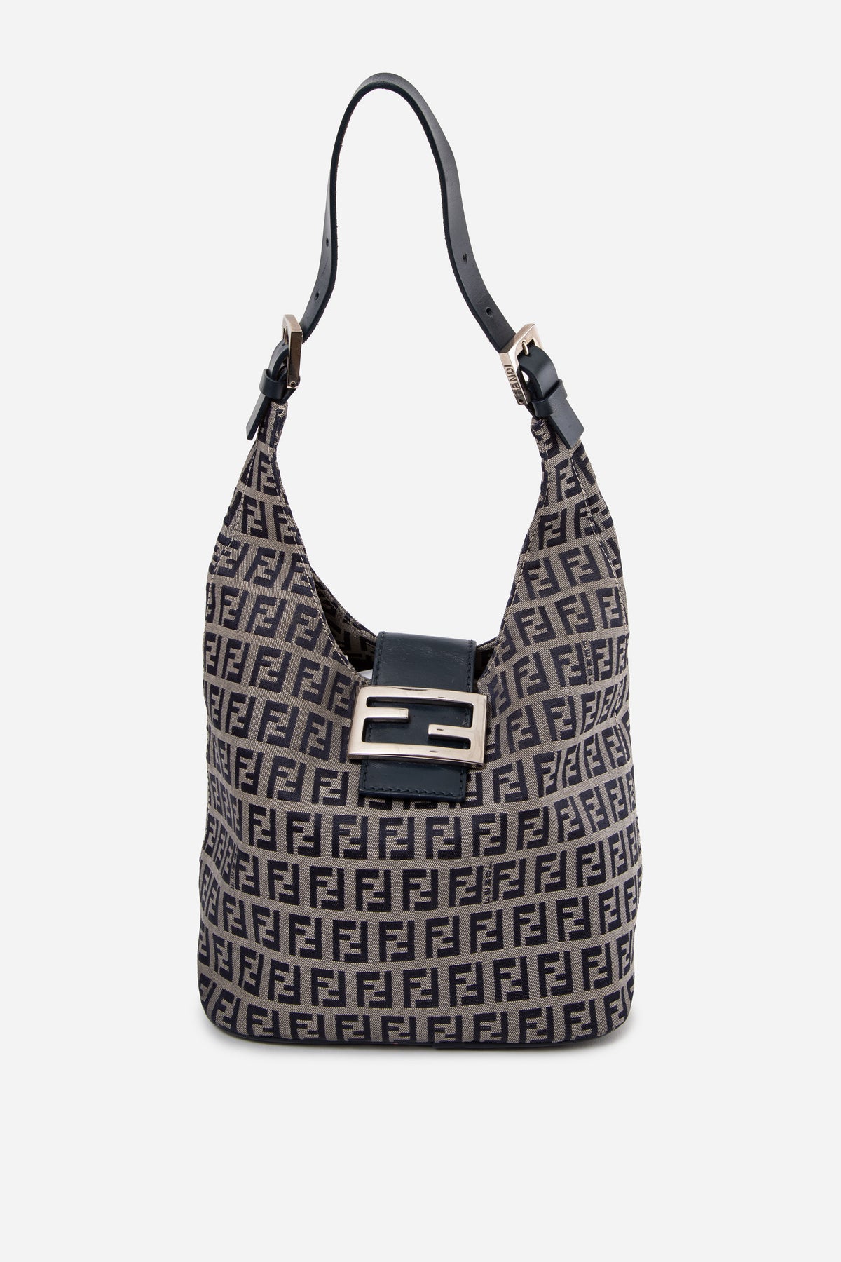 Fendi Zucchino Canvas FF Shoulder Bag Blue