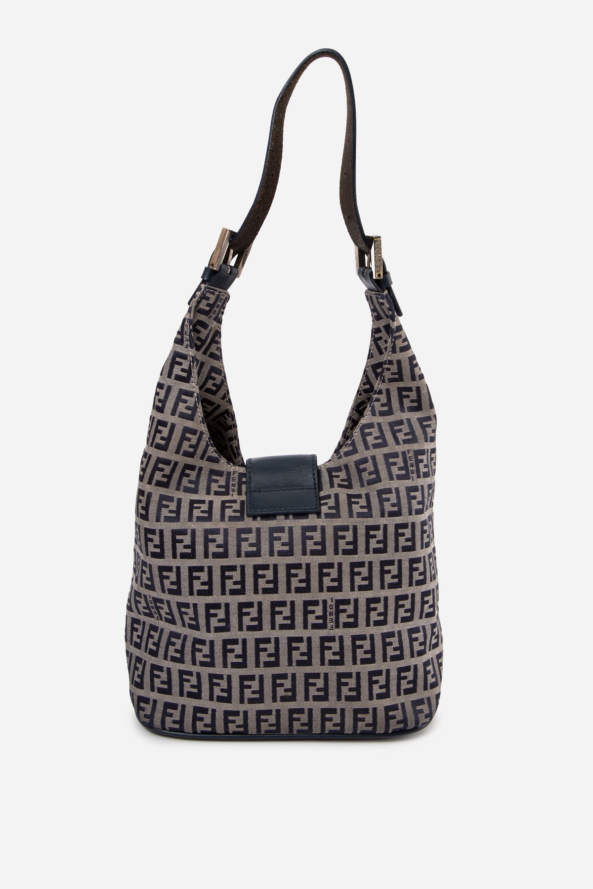 Fendi Zucchino Canvas FF Shoulder Bag Blue
