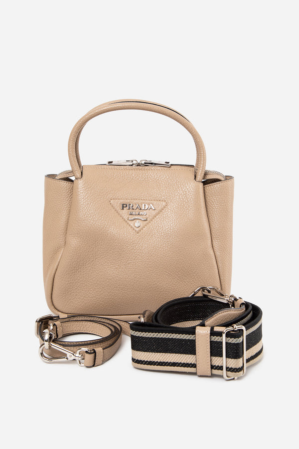 Prada Beige Vitello Daino Leather Small Top Handle Bag