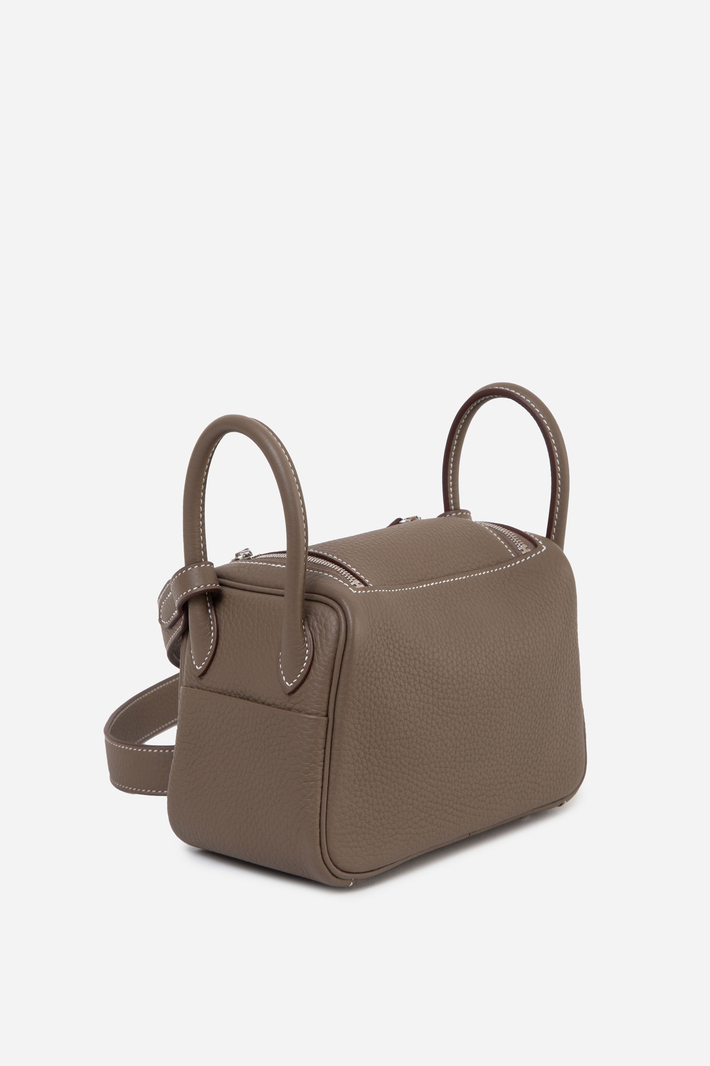 Hermès 2024 Etoupe Clemence Leather Mini Lindy