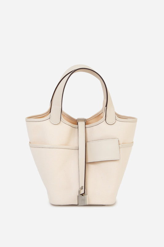 Hermes 2022 White Canvas PHW Picotin Cargo Lock 18