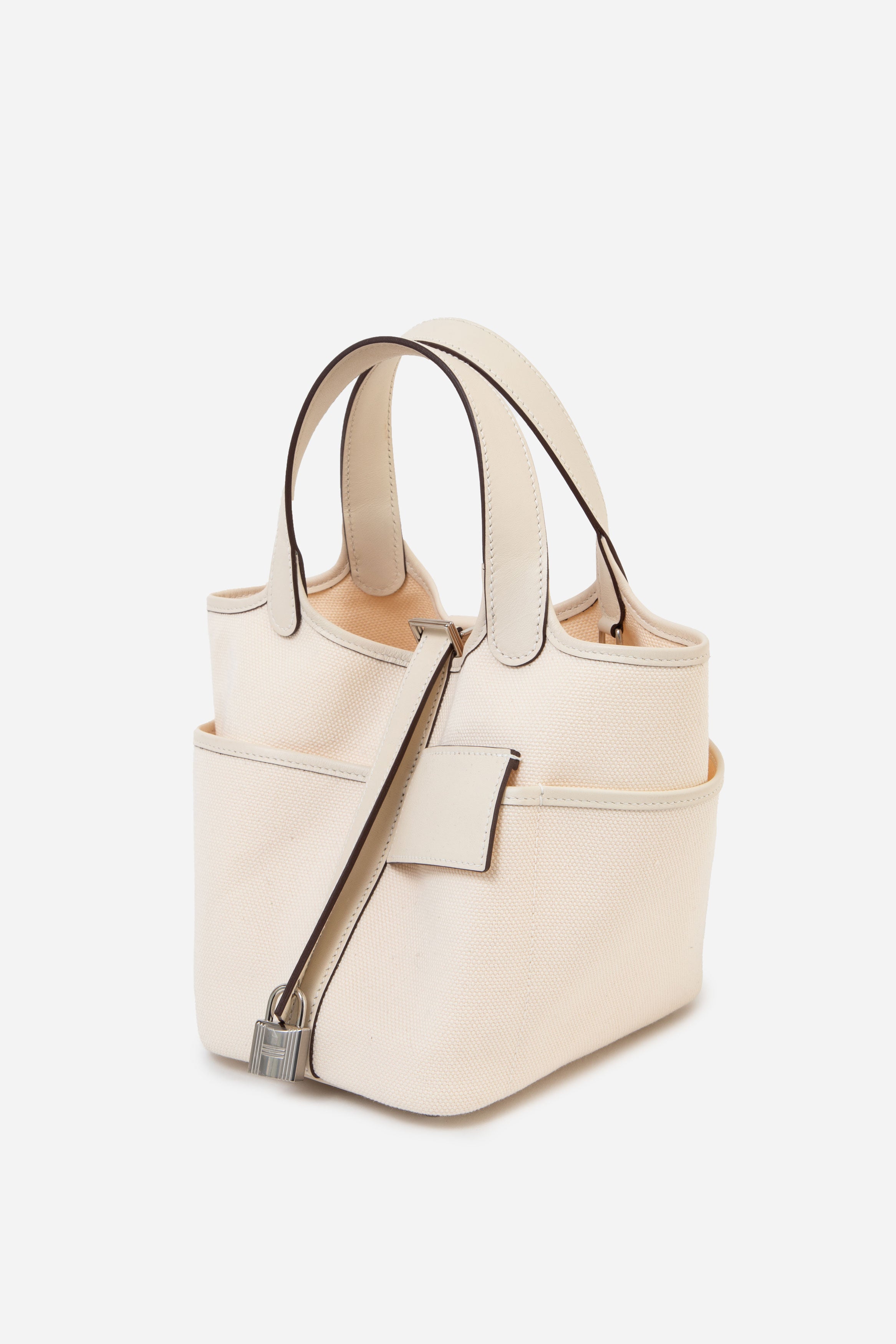 Hermes 2022 White Canvas PHW Picotin Cargo Lock 18