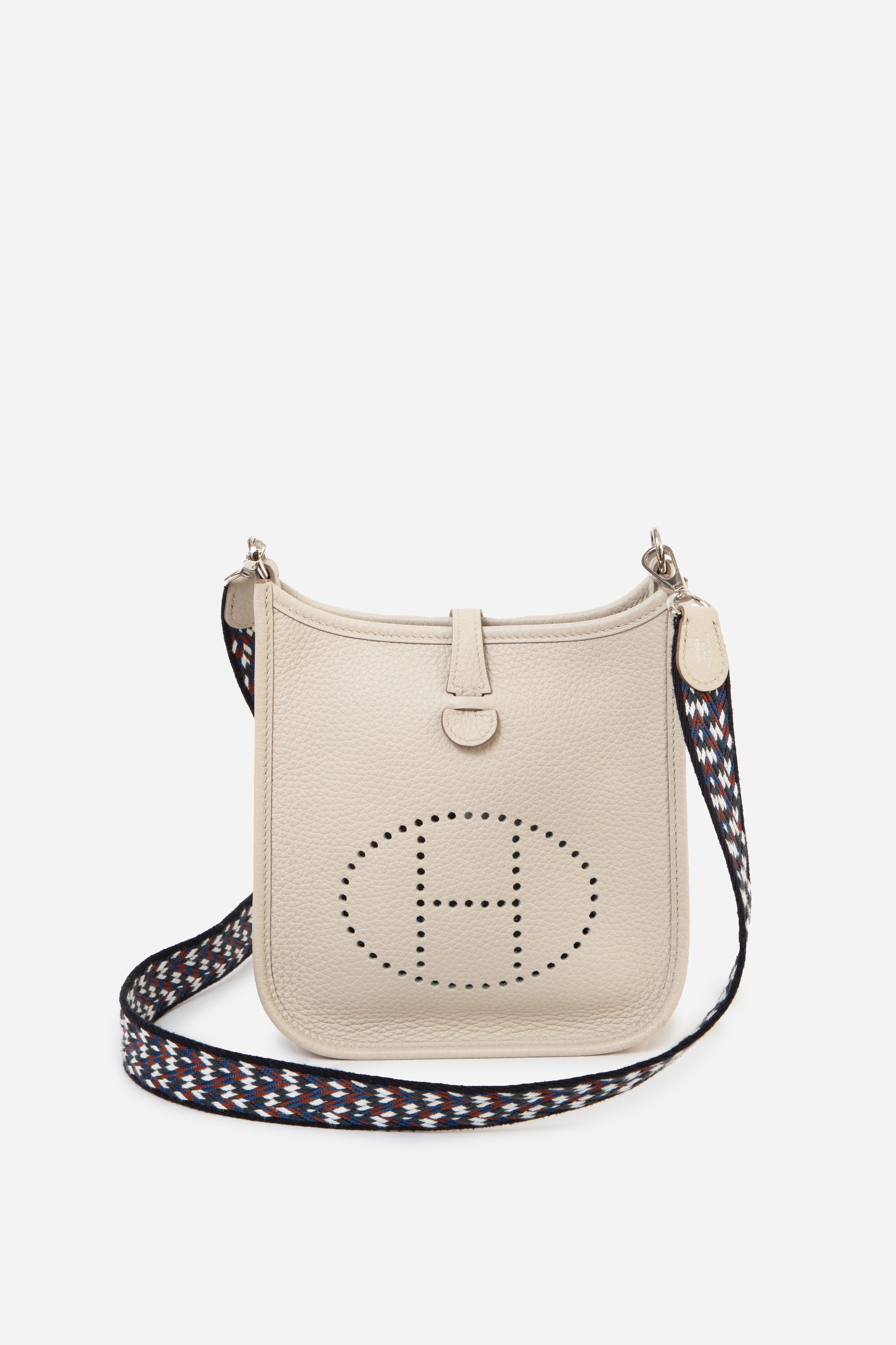 Hermes 2023 White Clemence Leather Mini Evelyne