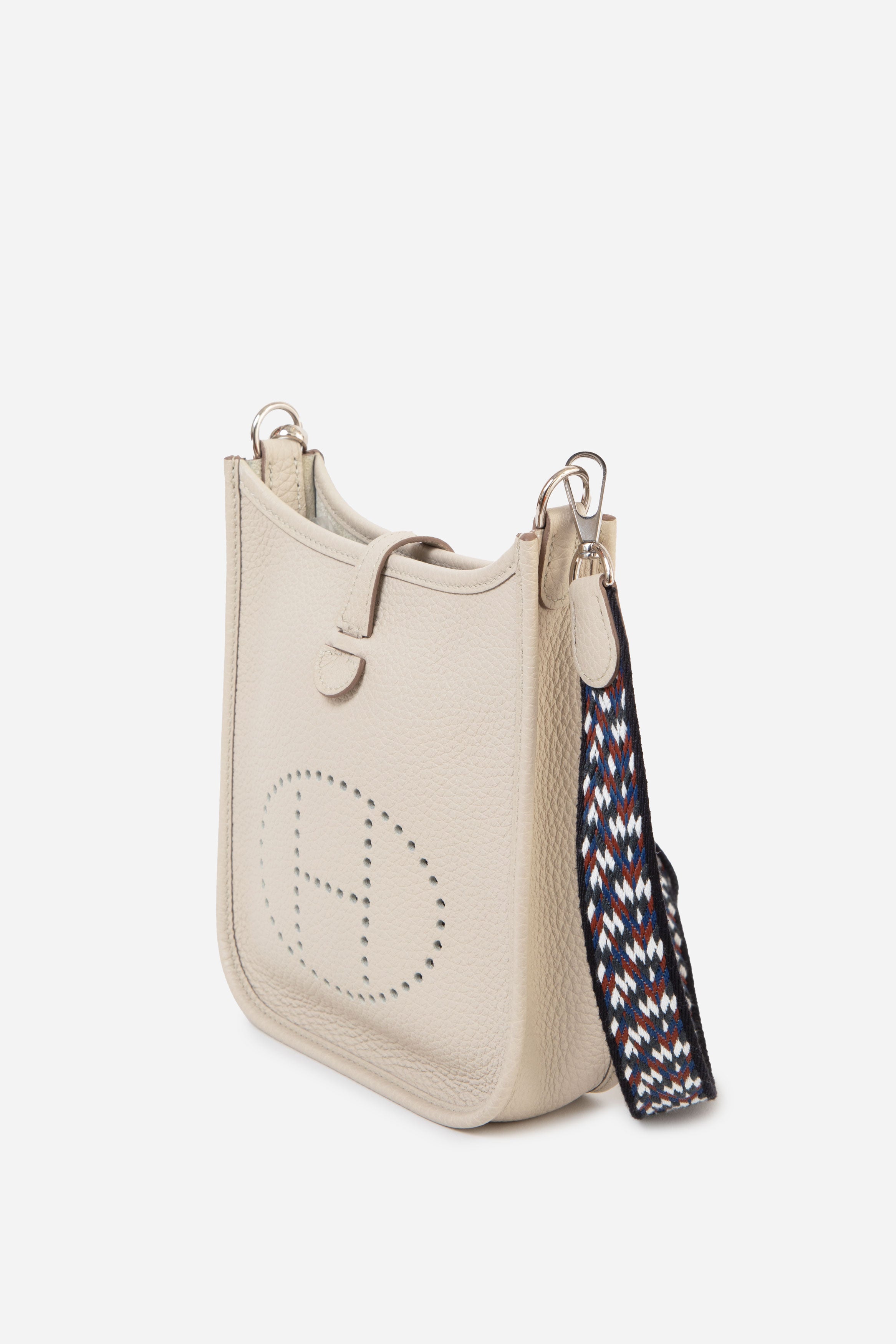 Hermes 2023 White Clemence Leather Mini Evelyne