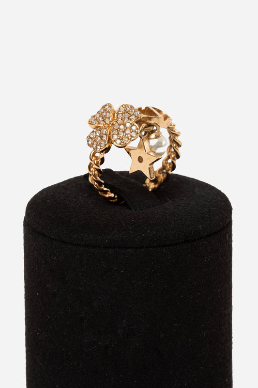 Dior D-Clover Faux Pearl Ring
