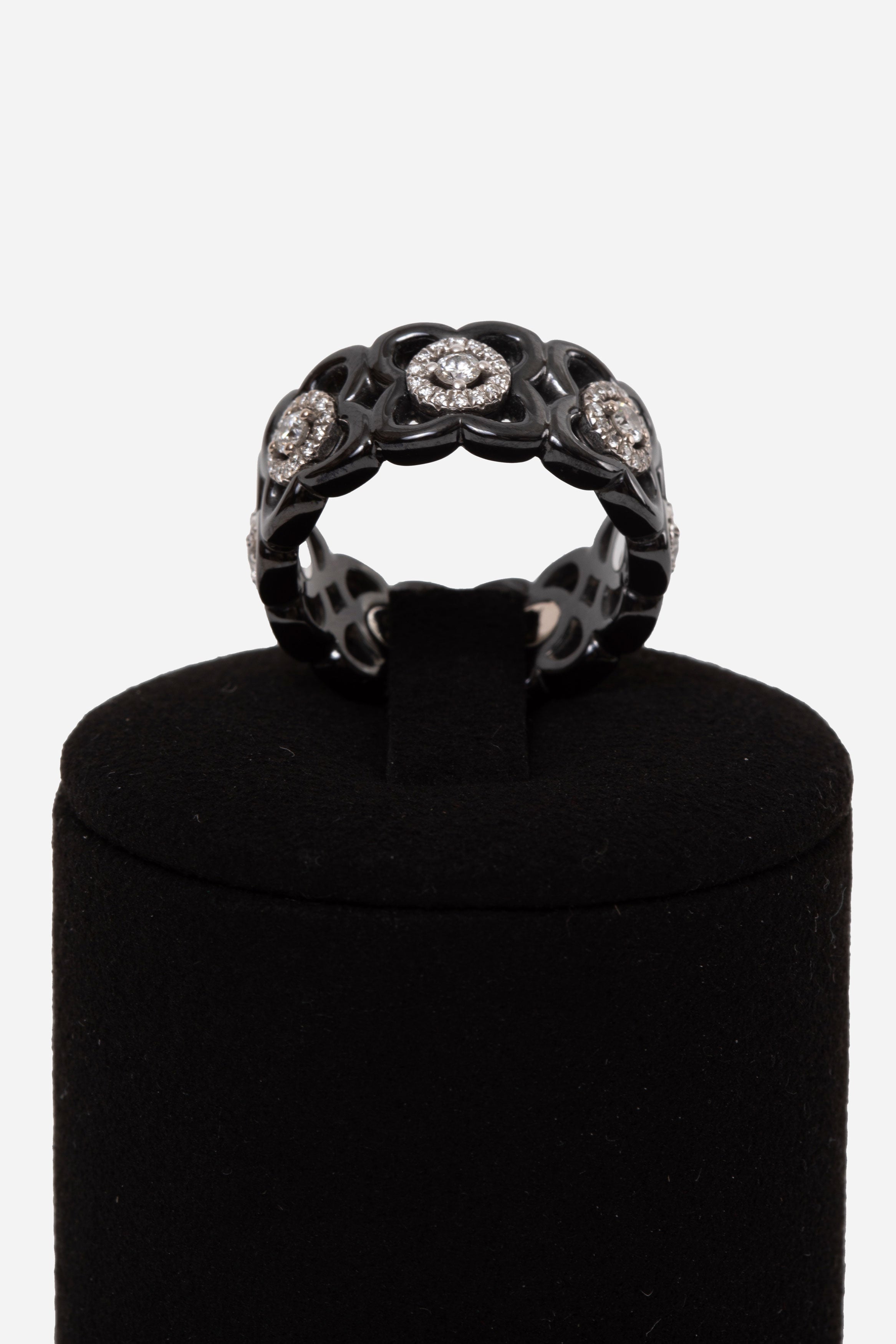 DE BEERS 18k White Gold & Black Ceramic Diamond Moonlight Enchanted Lotus Ring