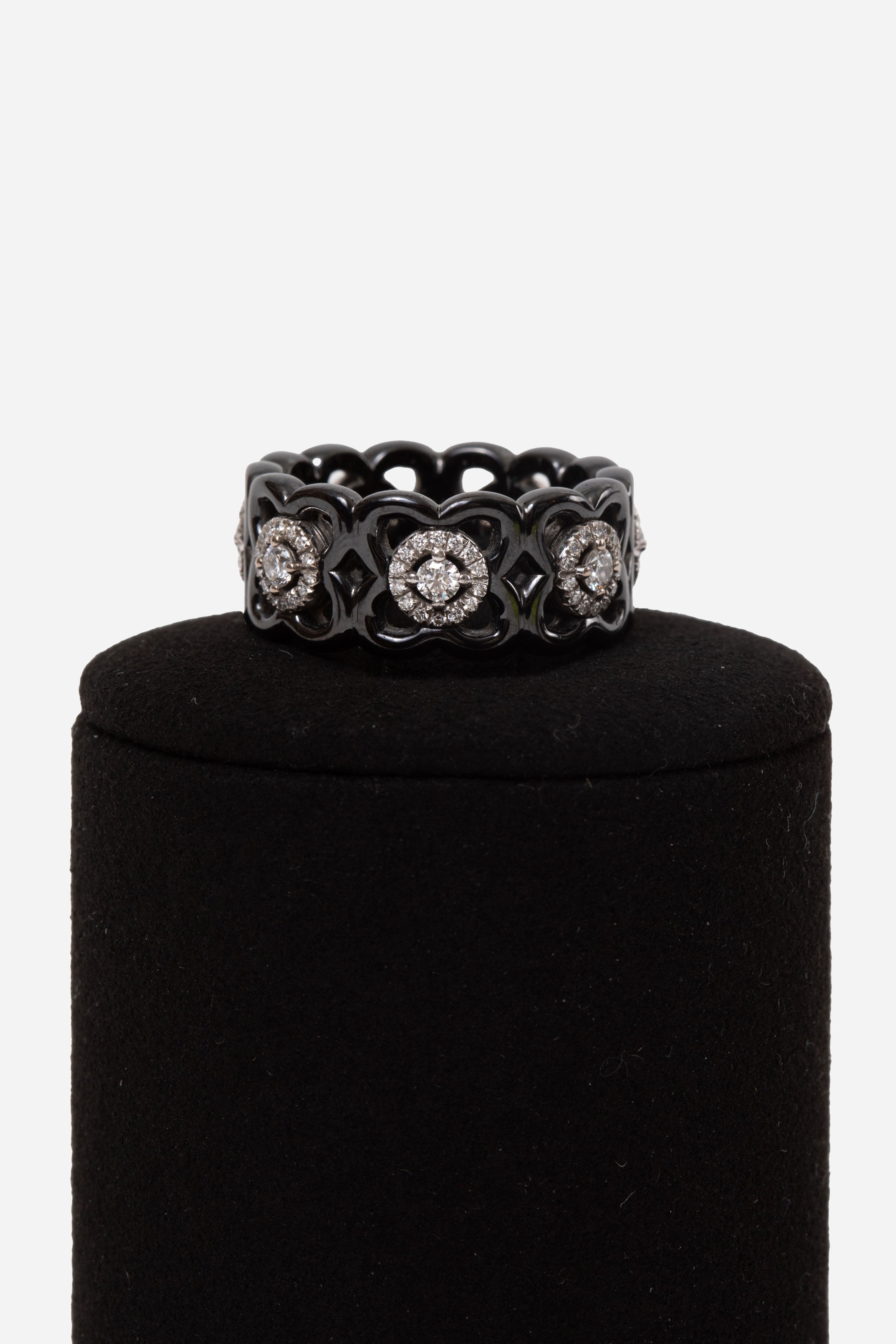 DE BEERS 18k White Gold & Black Ceramic Diamond Moonlight Enchanted Lotus Ring